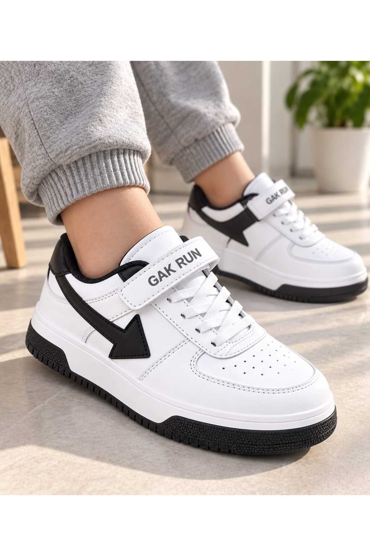 GAK RUN Unisex Cırtlı Beyaz sıyah Rahat Hafif Günlük Sneaker Ayakkabı, Konforlu görsel 3