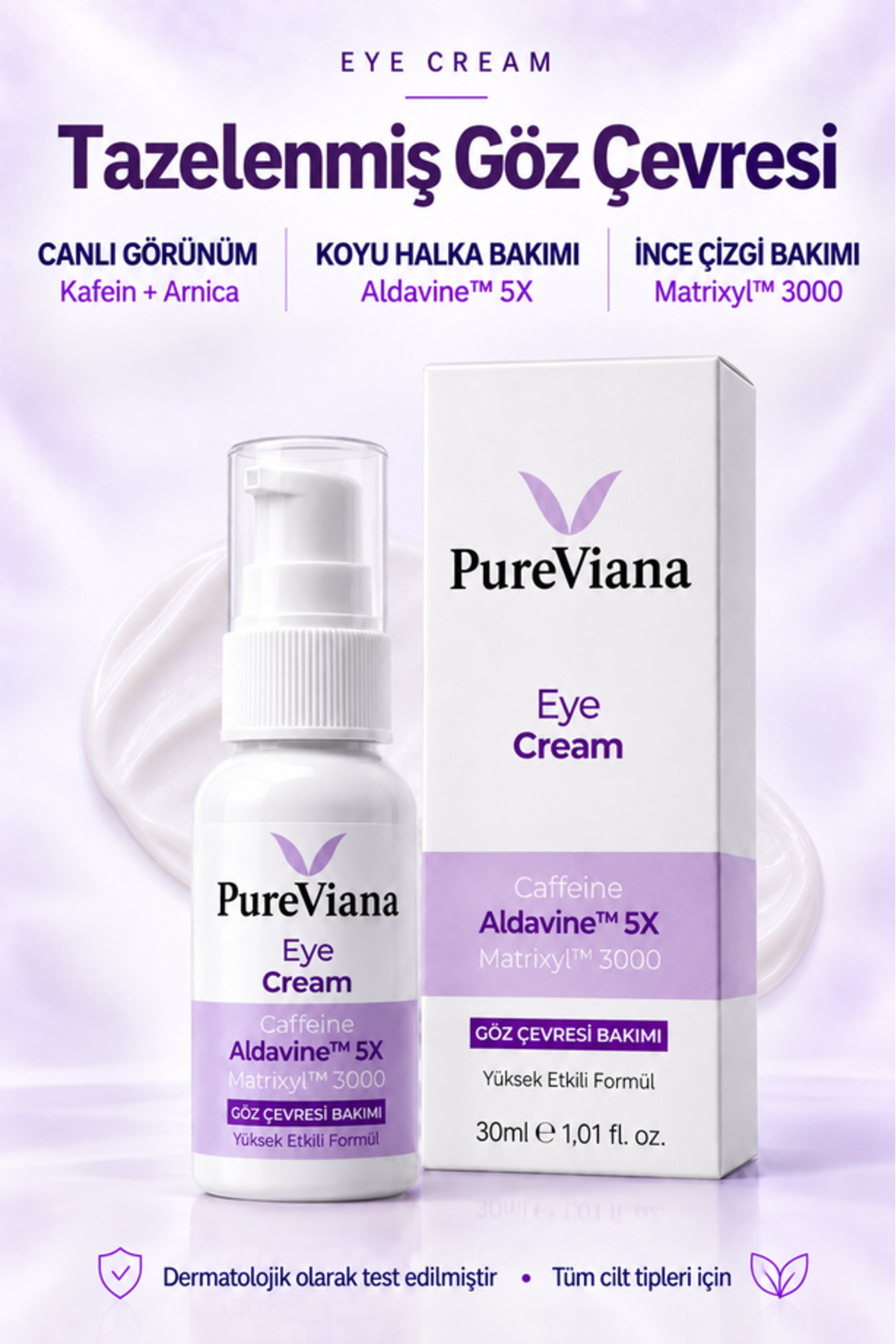 Göz Kremi 30ml – Kafein + Peptit + Hyaluronik Asit – Morluk, Göz Altı Torbası ve Kırışıklık Karşıtı — MK-PV-GZK-30ML — تصویر 4 از 6
