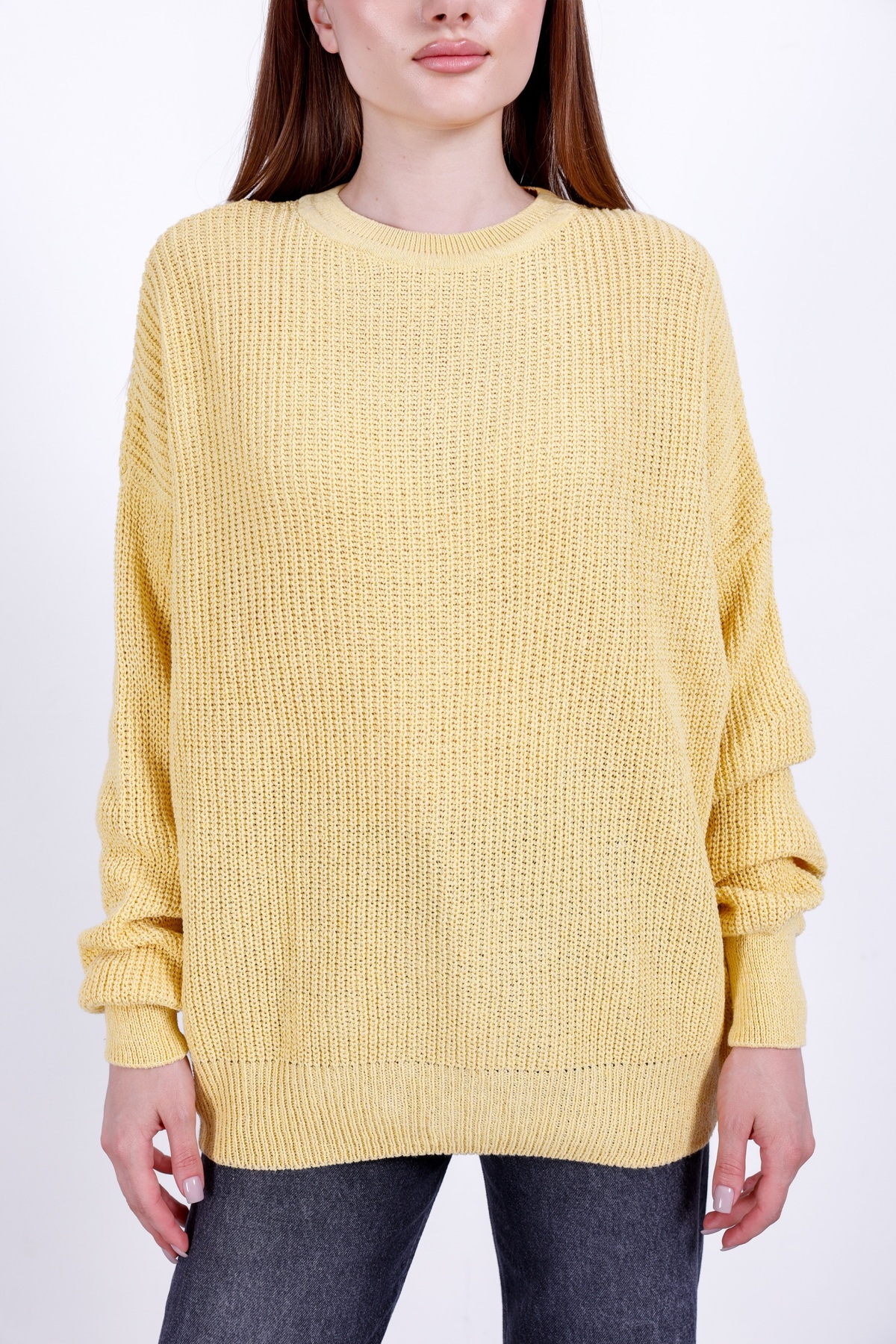 Kırlangıç Moda Sarı Oversize Bisiklet Yaka Kadın Triko Kazak görsel 4