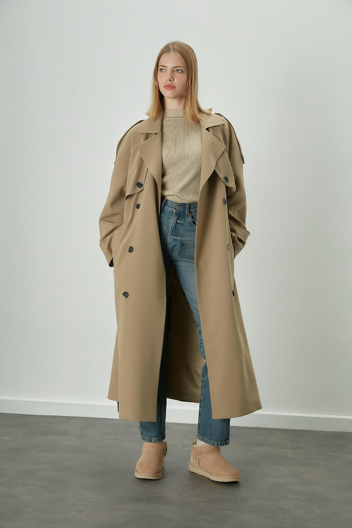 Manuka Premium Oversize Trençkot Bej görsel 3