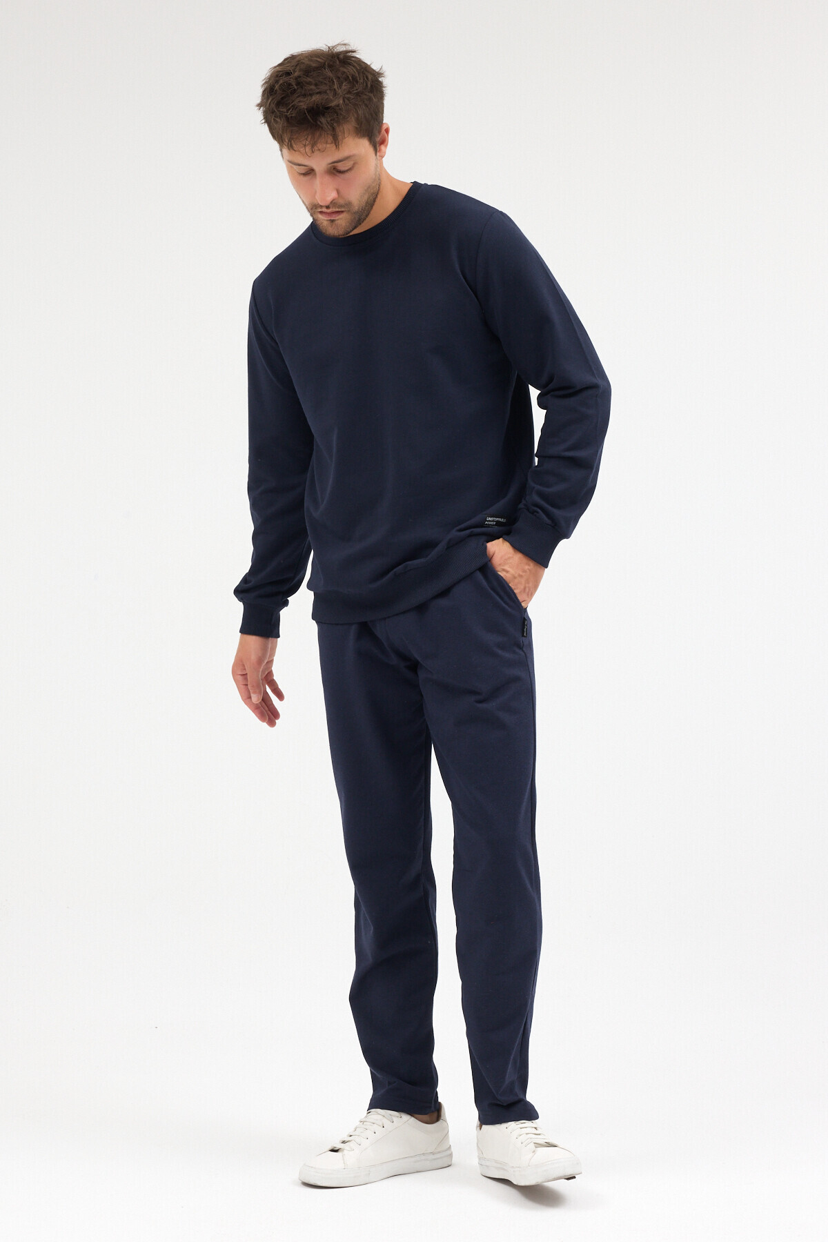 Lacivert Relaxed Fit Bisiklet Yaka Sweatshirt Düz Paça Erkek Eşofman Takımı — رنگارنگ MTLCE3847 — تصویر 5 از 9