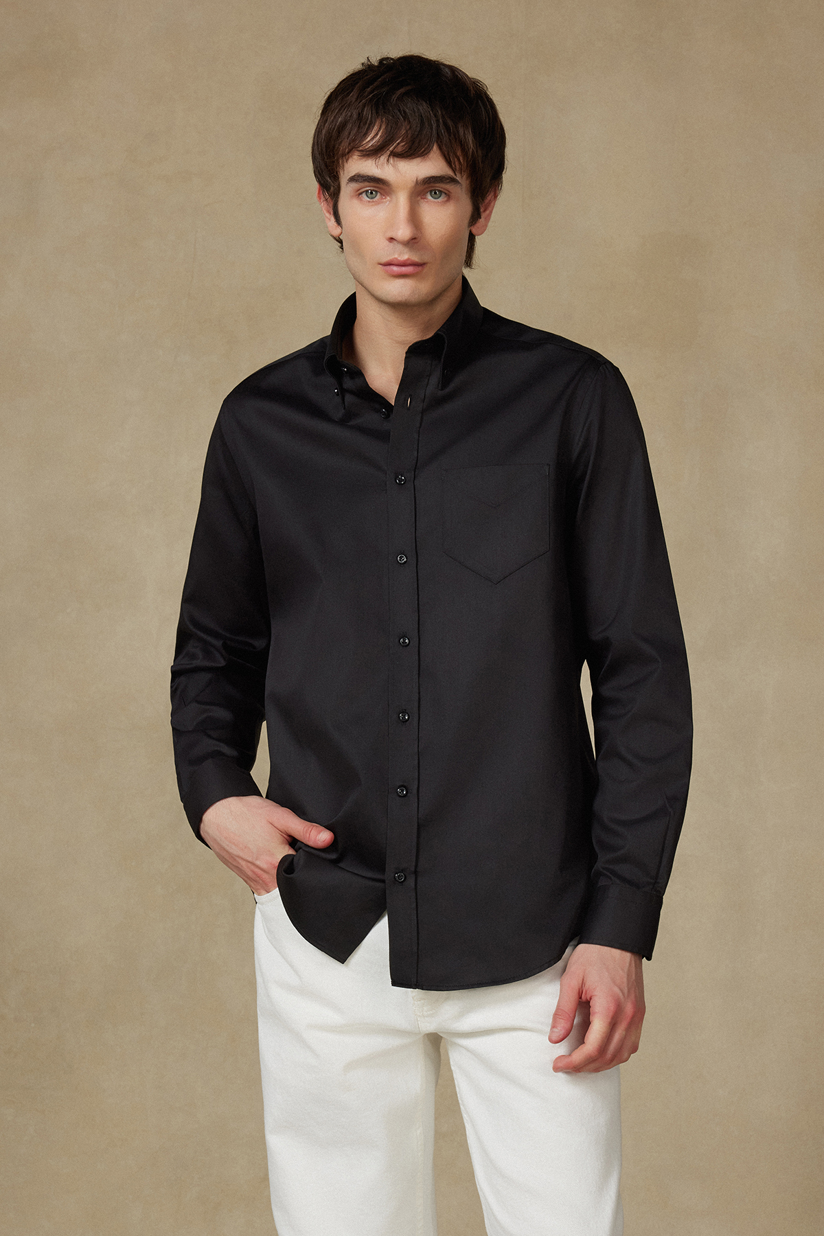 BB Club Mike Non Iron Oxford Kolay Ütülenebilir Pamuklu Regular Fit Siyah Düğmeli Yaka Erkek Düz Gömlek — مشکی CMSH10045-026
