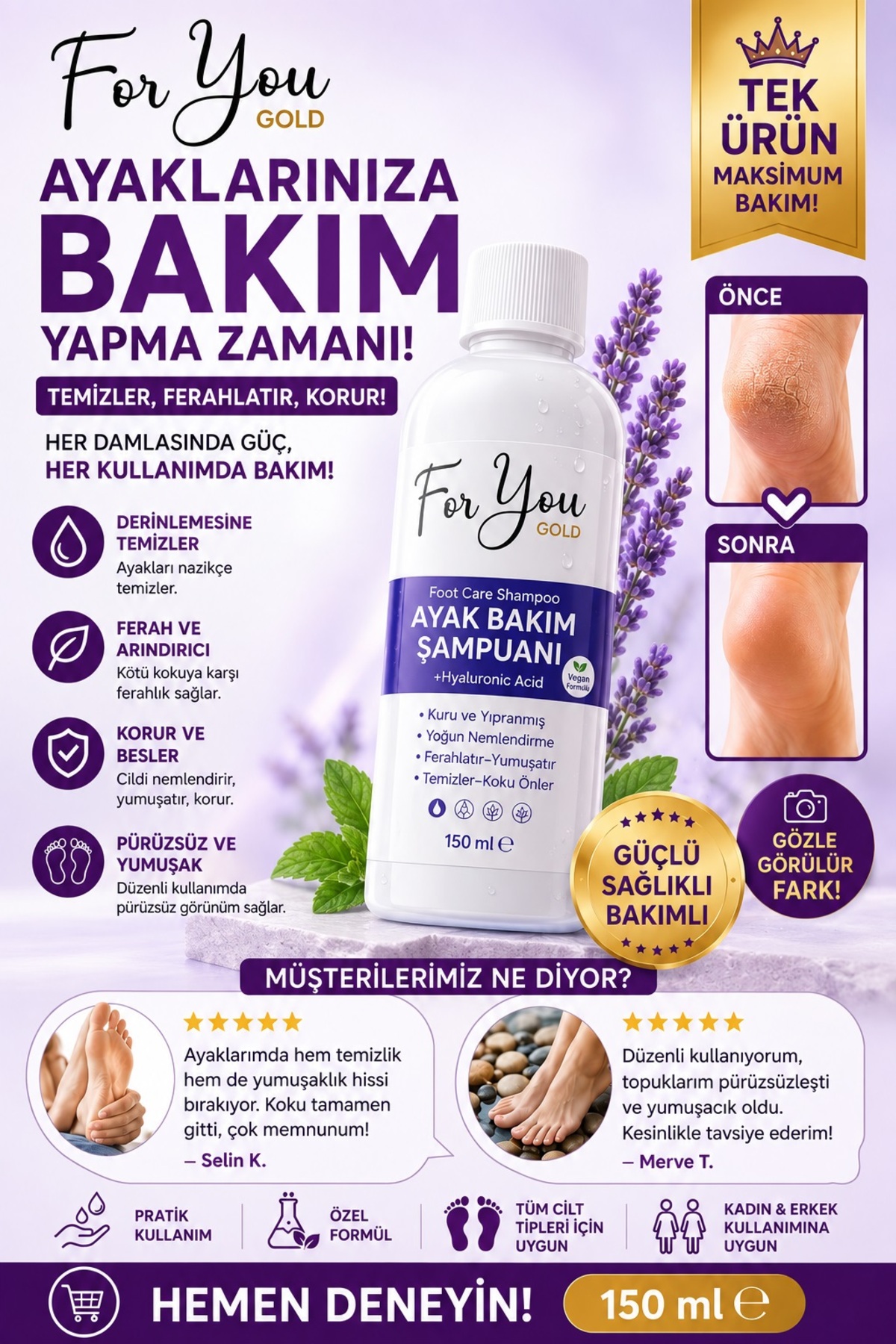 For You Gold Ayak, El,tırnak Bakımı, Tırnak Mantarı-koku-kaşıntı Önleme Ayak Bakım Şampuanı 150 ml — ayk1