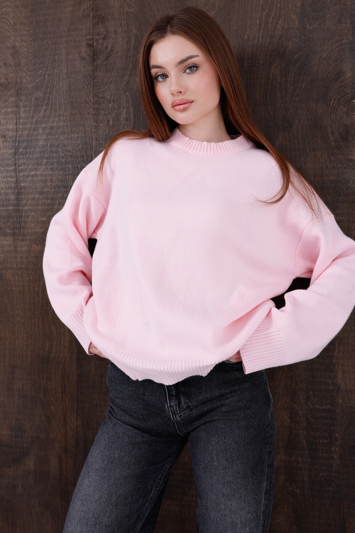 Kırlangıç Moda Pembe Oversize Bisiklet Yaka Kadın Triko Kazak