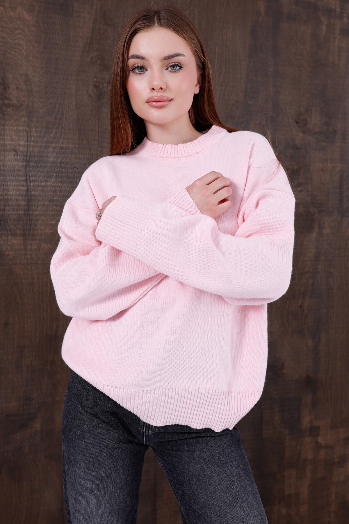 Kırlangıç Moda Pembe Oversize Bisiklet Yaka Kadın Triko Kazak görsel 5