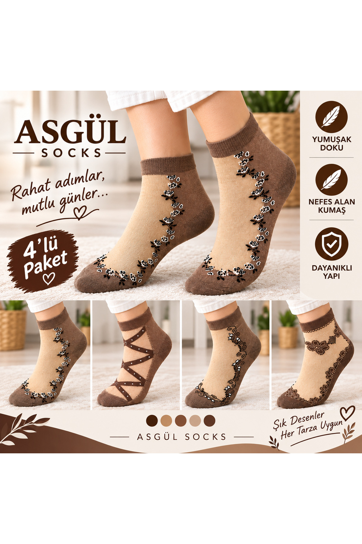 ASGÜL SOCKS ten rengi tül çorap seti 4çift