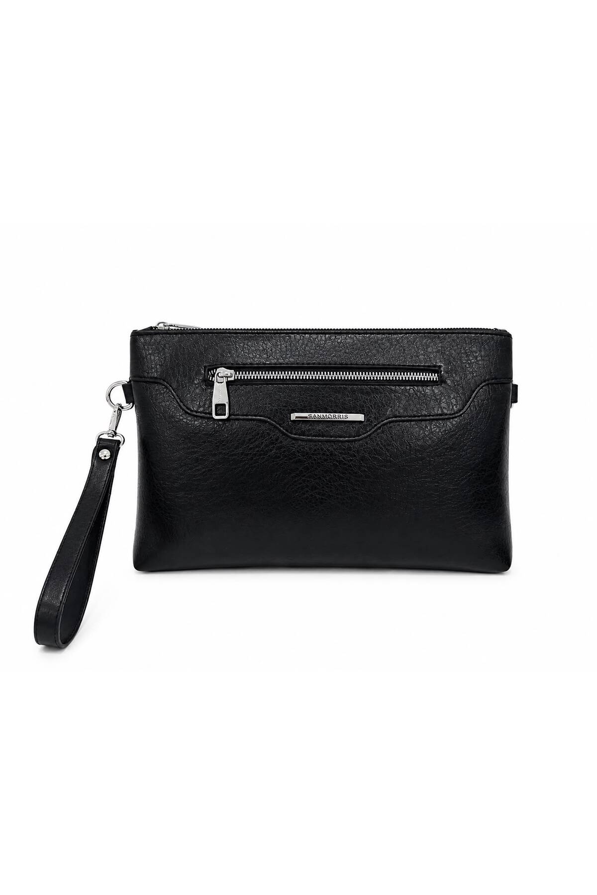 Sanmorris Kadın Suni Deri Ayarlanabilir Çapraz Askılı Ve El Askılı Siyah Mat Portföy, Clutch Çanta