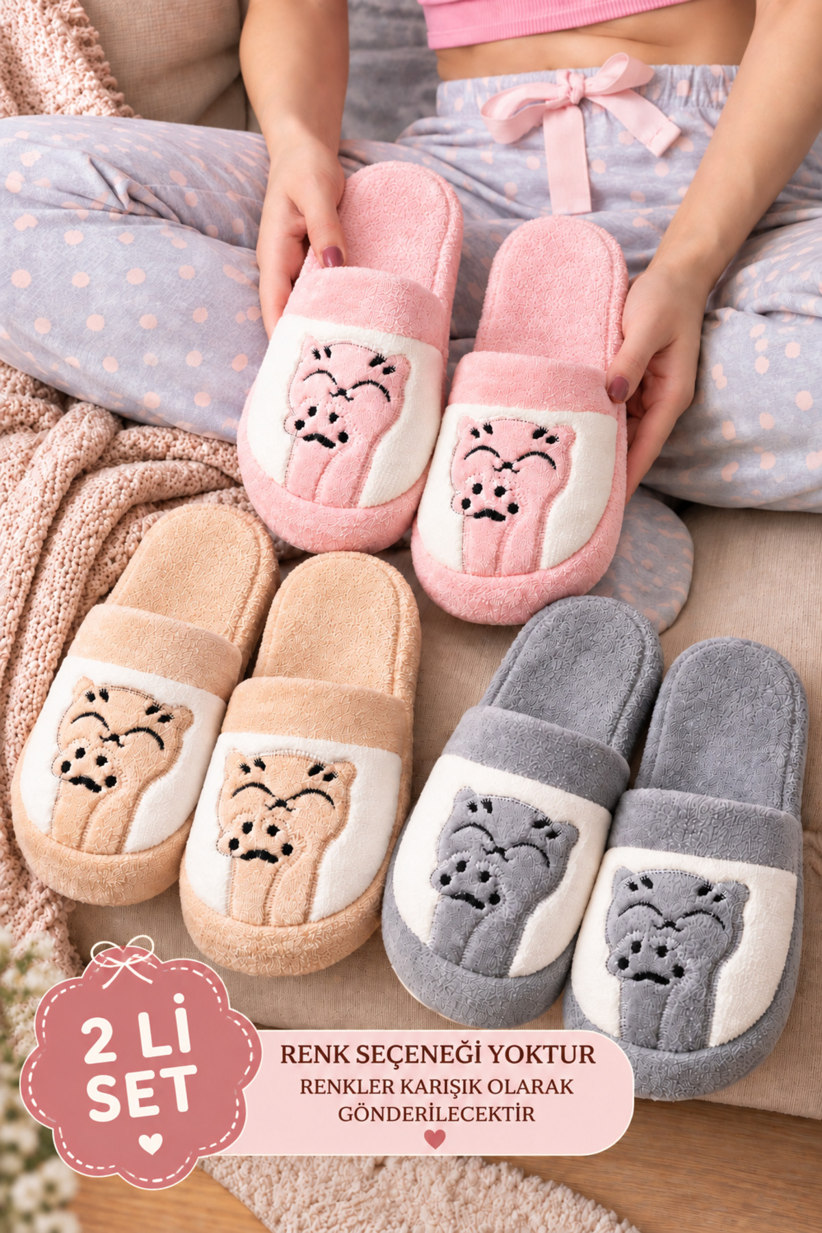 Slipcat 2' Li Paket Önü Kapalı Terlik Ev Terliği Çeyiz Bohça Seti