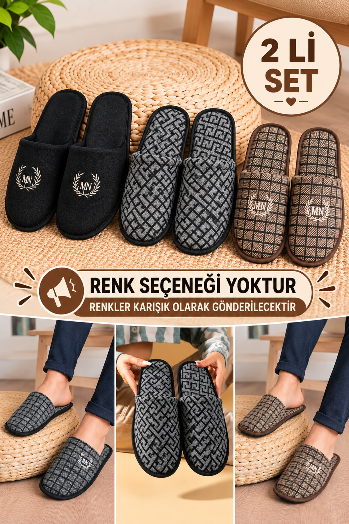 Slipcat 2' Li Paket Önü Kapalı Terlik Ev Terliği Çeyiz Bohça Seti
