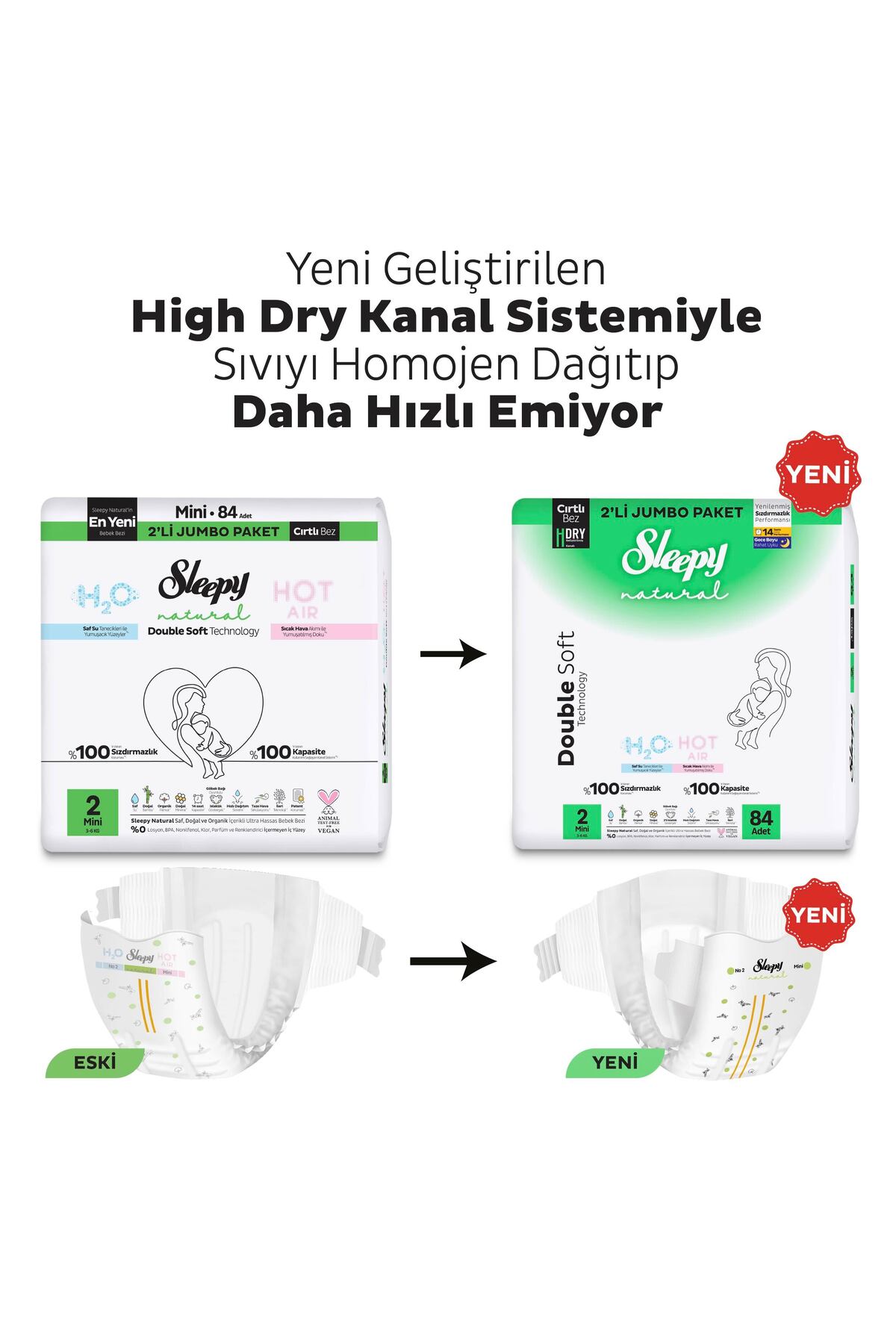 پک مگا بافت نرم طبیعی پوشک بچه ۲ شماره مینی ۱۶۸ عددی