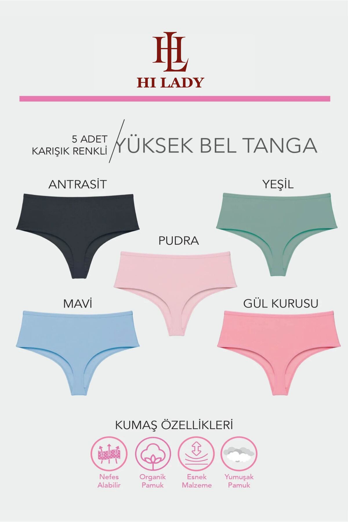 Hilady Kadın Yüksek Bel String Tanga Koyu Soft Pamuklu Esnek görsel 3
