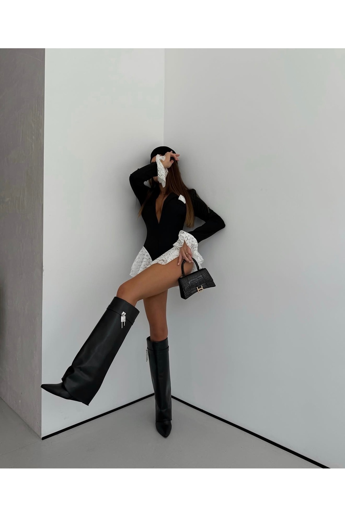MYVOLANTE Siyah Tozluk Detaylı Topuklu Çizme görsel 8
