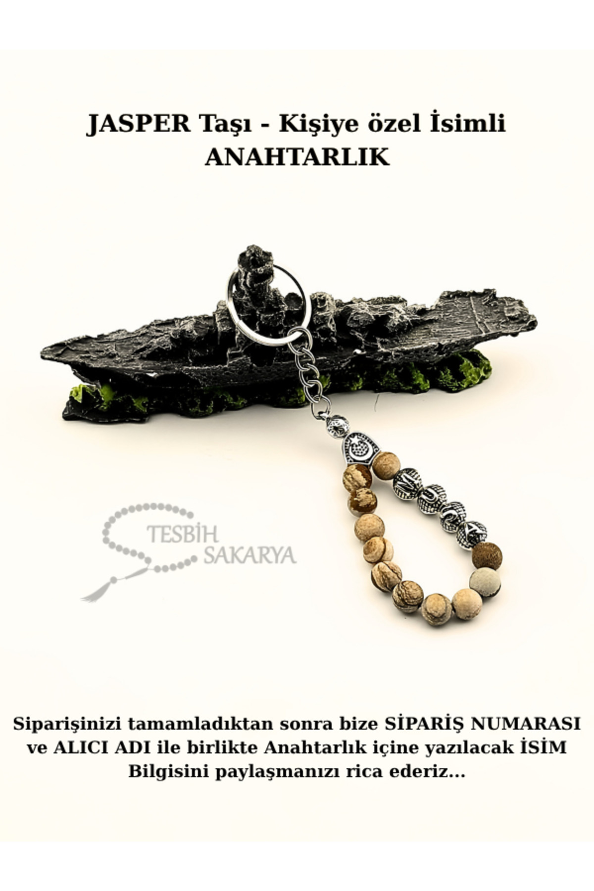 Kahverengi Jasper Taşı Kişiye özel İsimli Anahtarlık 2