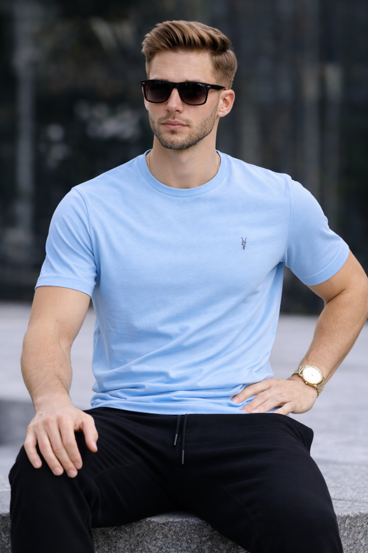 COMBİNE MİCHAİL Erkek Bisiklet Yaka Slim Basic B.Mavi Tişört görsel 4