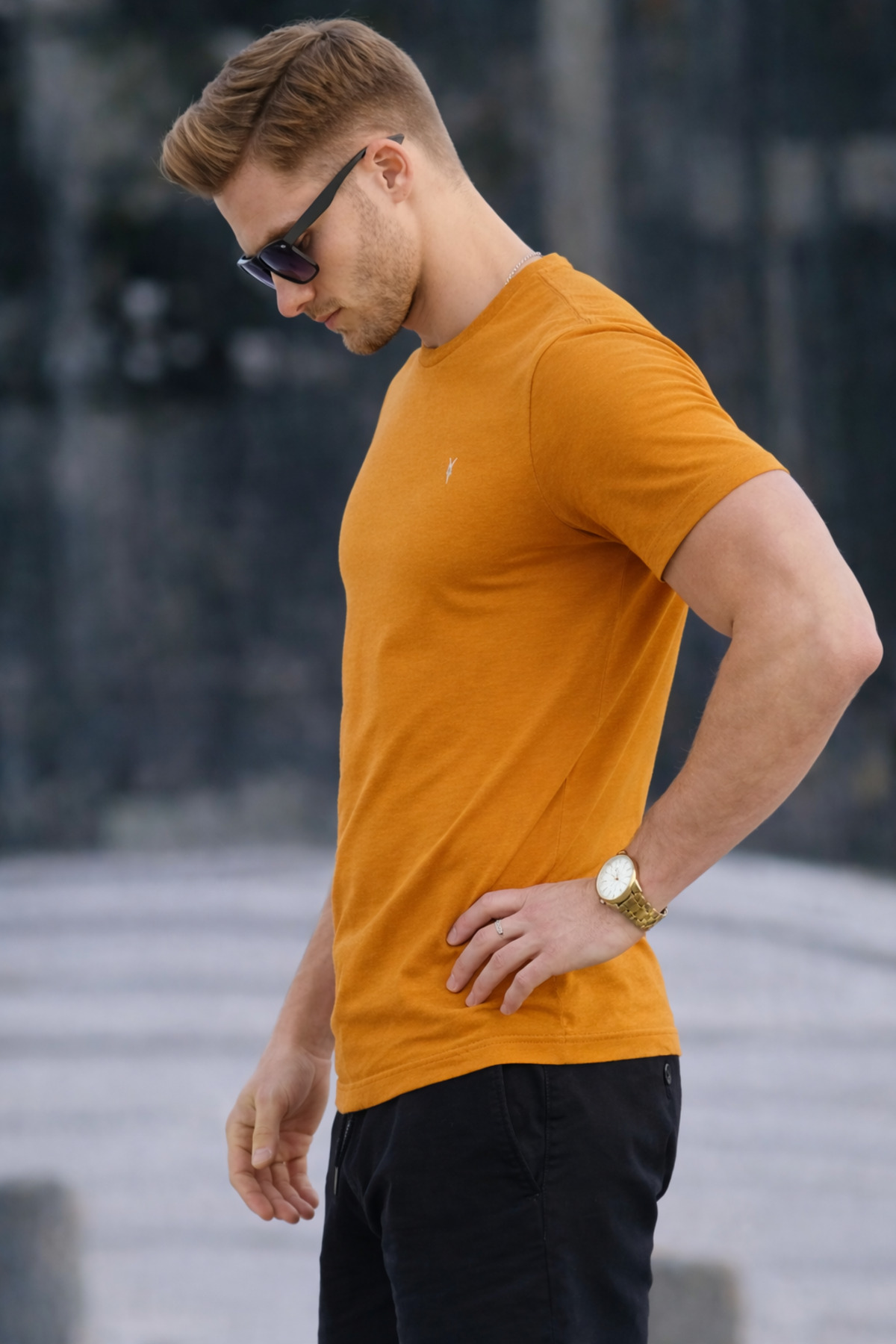 COMBİNE MİCHAİL Erkek Bisiklet Yaka Slim Basic Hardal Tişört görsel 5