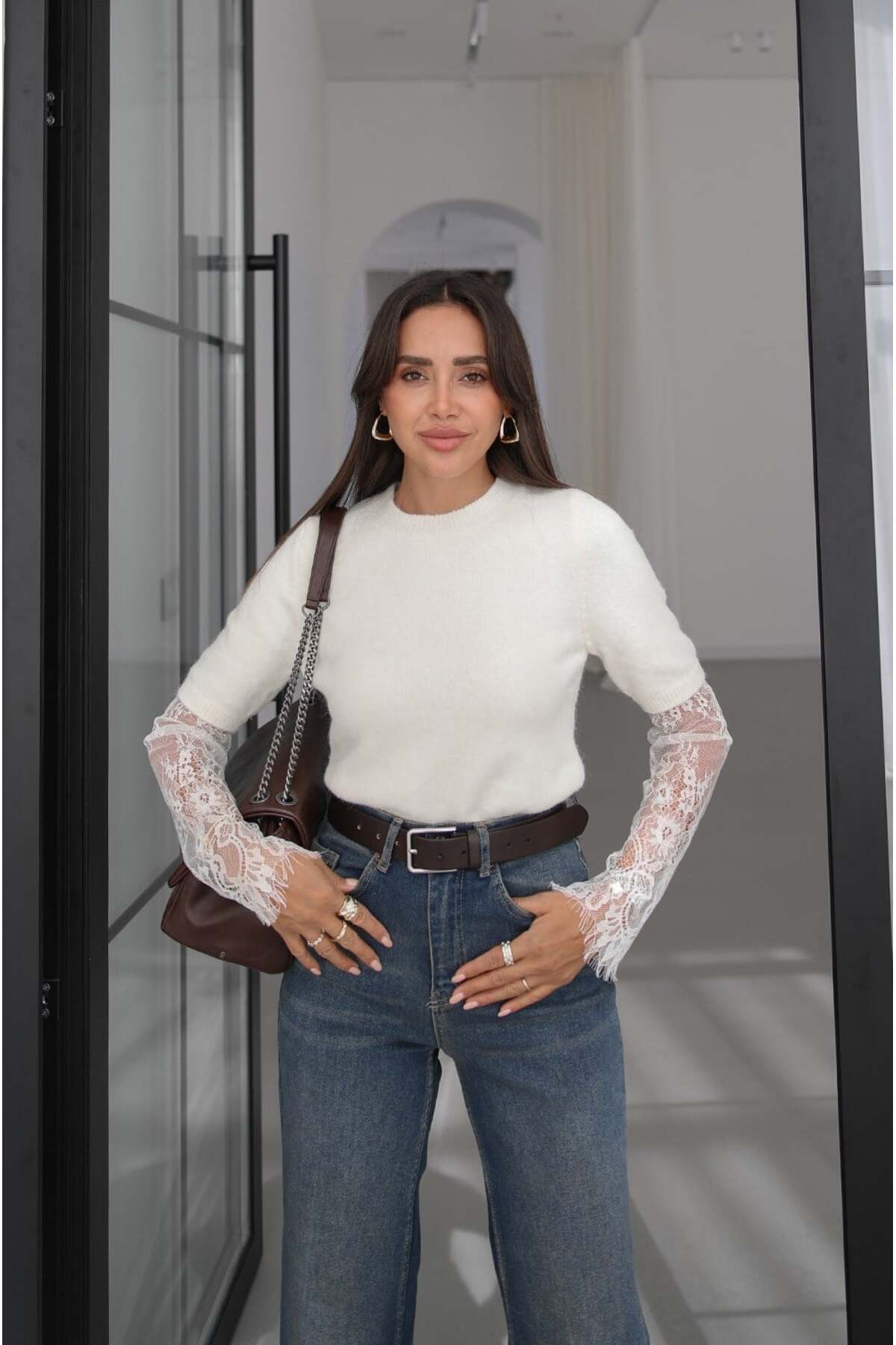 Havoş Ekru Lace Sleeve Kazak
