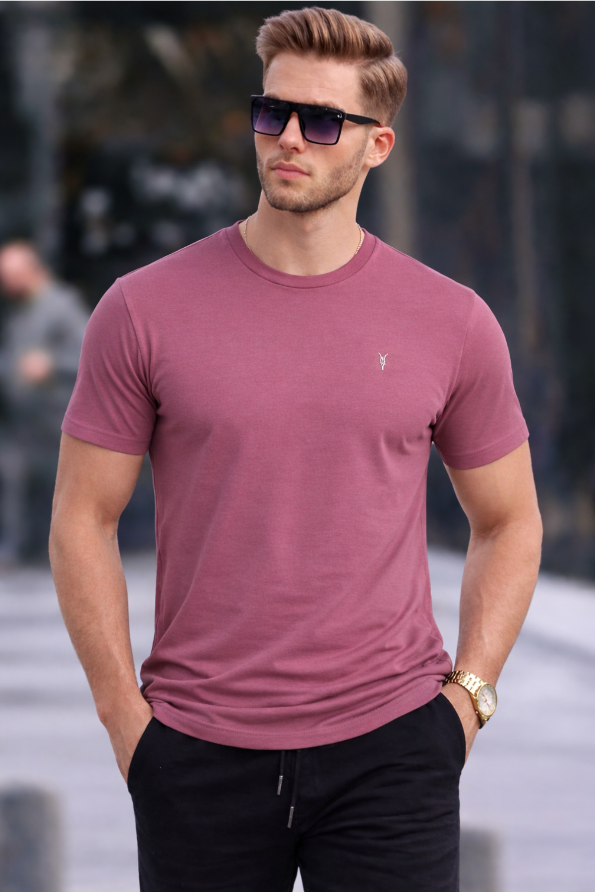 COMBİNE MİCHAİL Erkek Bisiklet Yaka Slim Basic Pembe Tişört