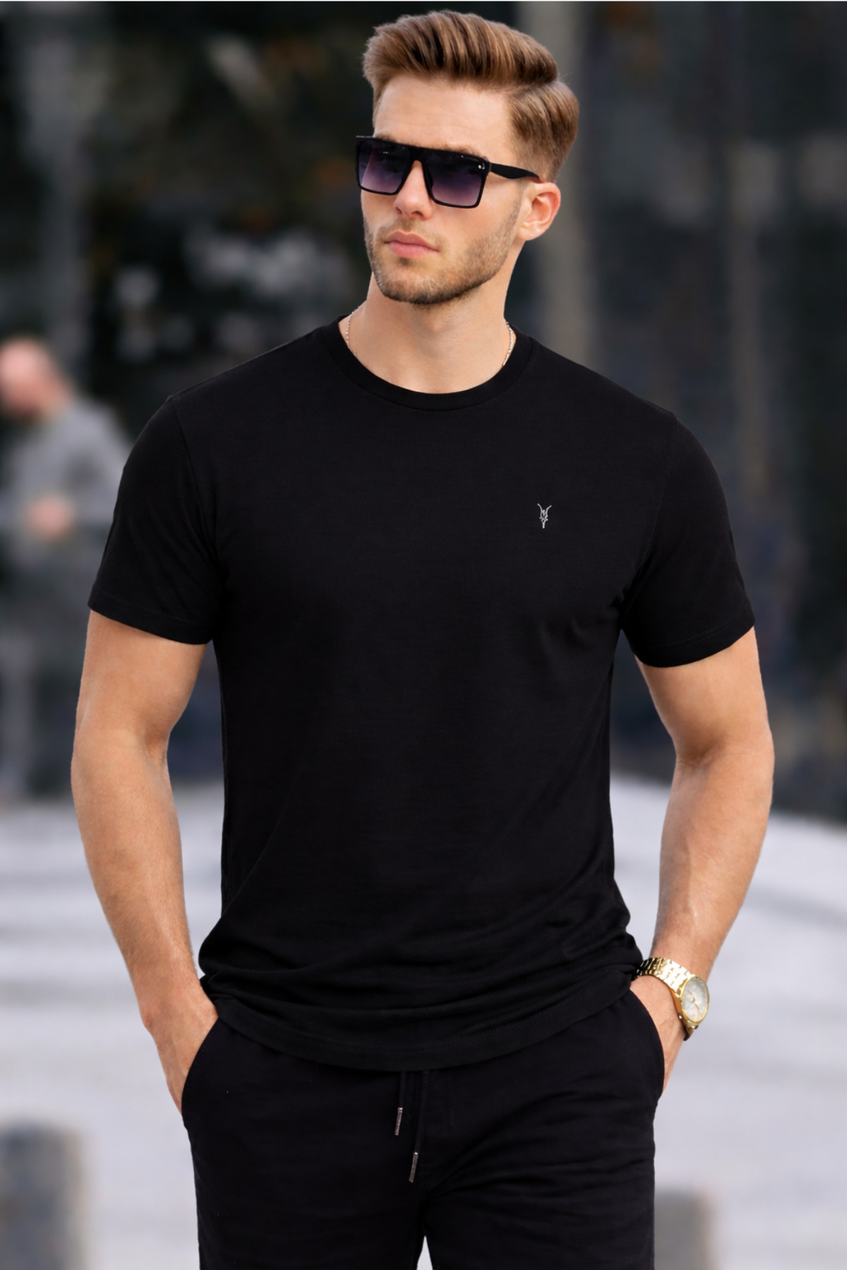 COMBİNE MİCHAİL Erkek Bisiklet Yaka Slim Basic Siyah Tişört