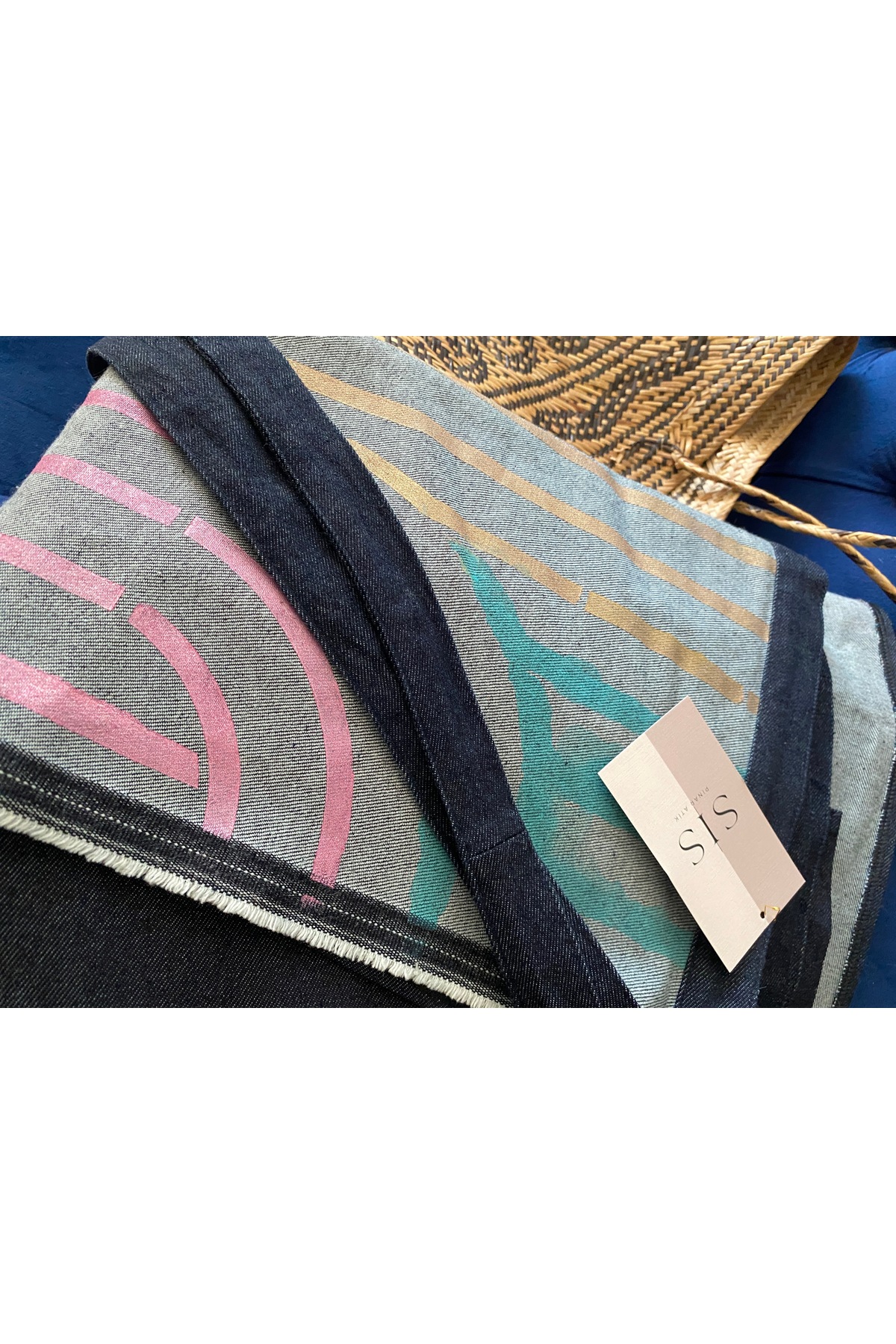Özel Tasarım Art Deco Baskılı Asimetrik Midi Denim Sarong Stil Kot Etek · Görünüm 6