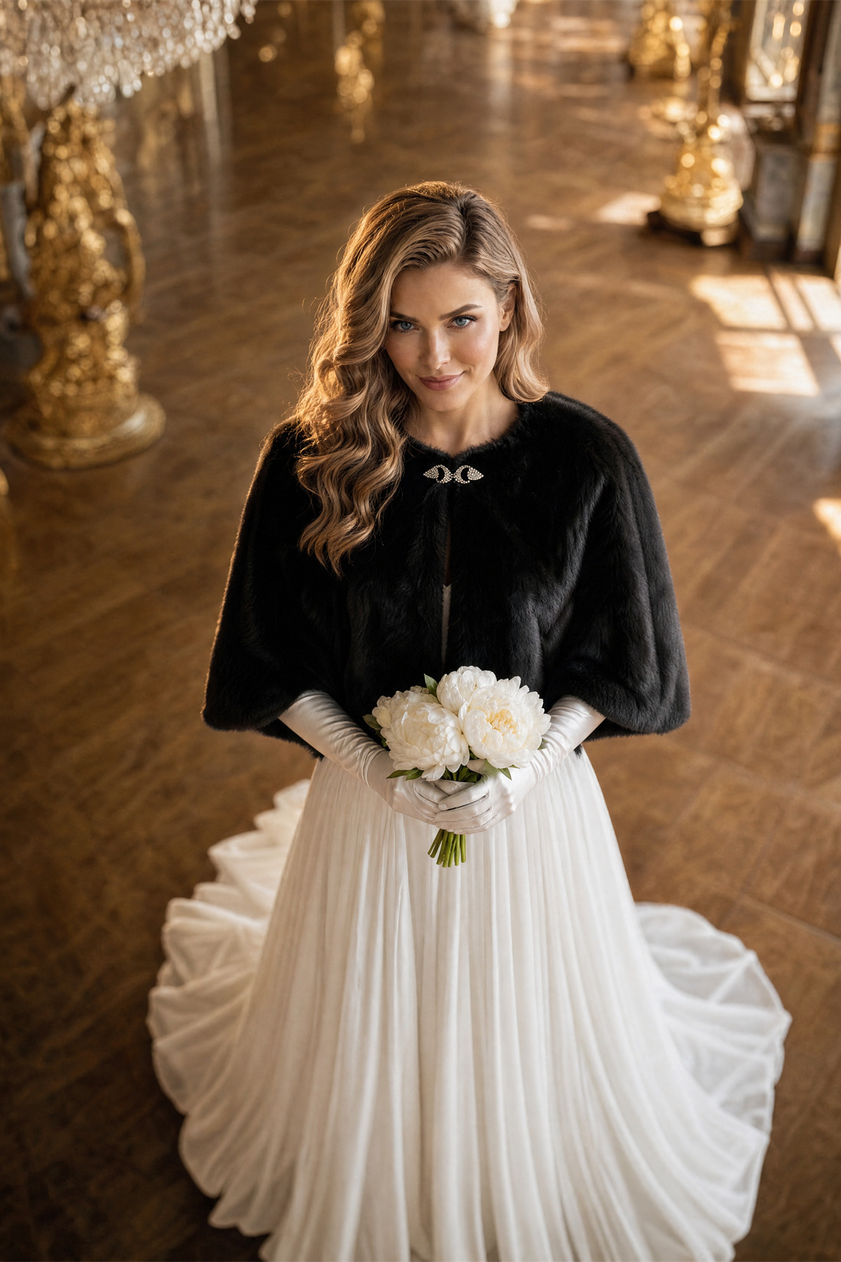 Elegance Scarf Broşlu Premium Kürk Etol Gelin Bolero Kürk Bolero Gelin Şalı Gelin Kürkü Omuz Şalı Siyah görsel 7