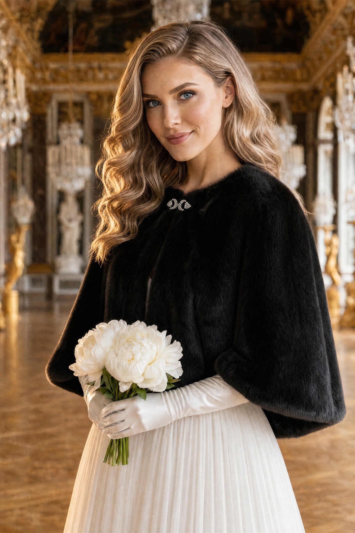 Elegance Scarf Broşlu Premium Kürk Etol Gelin Bolero Kürk Bolero Gelin Şalı Gelin Kürkü Omuz Şalı Siyah görsel 5