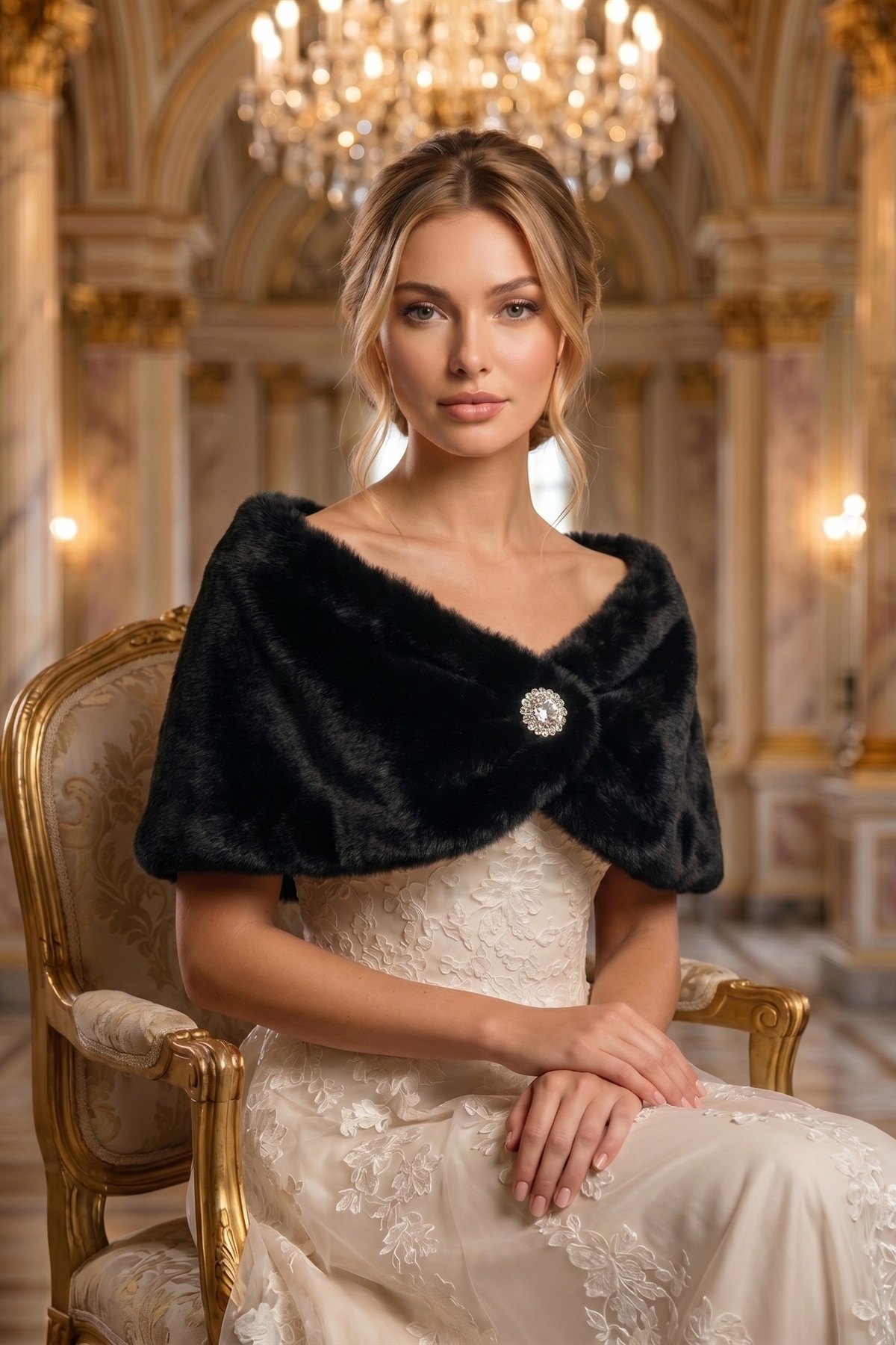 Elegance Scarf Kısa Kürk Etol Gelin Bolero Kürk Bolero Gelin Şalı Gelin Kürkü Omuz Şalı Abiye Şal Siyah görsel 5