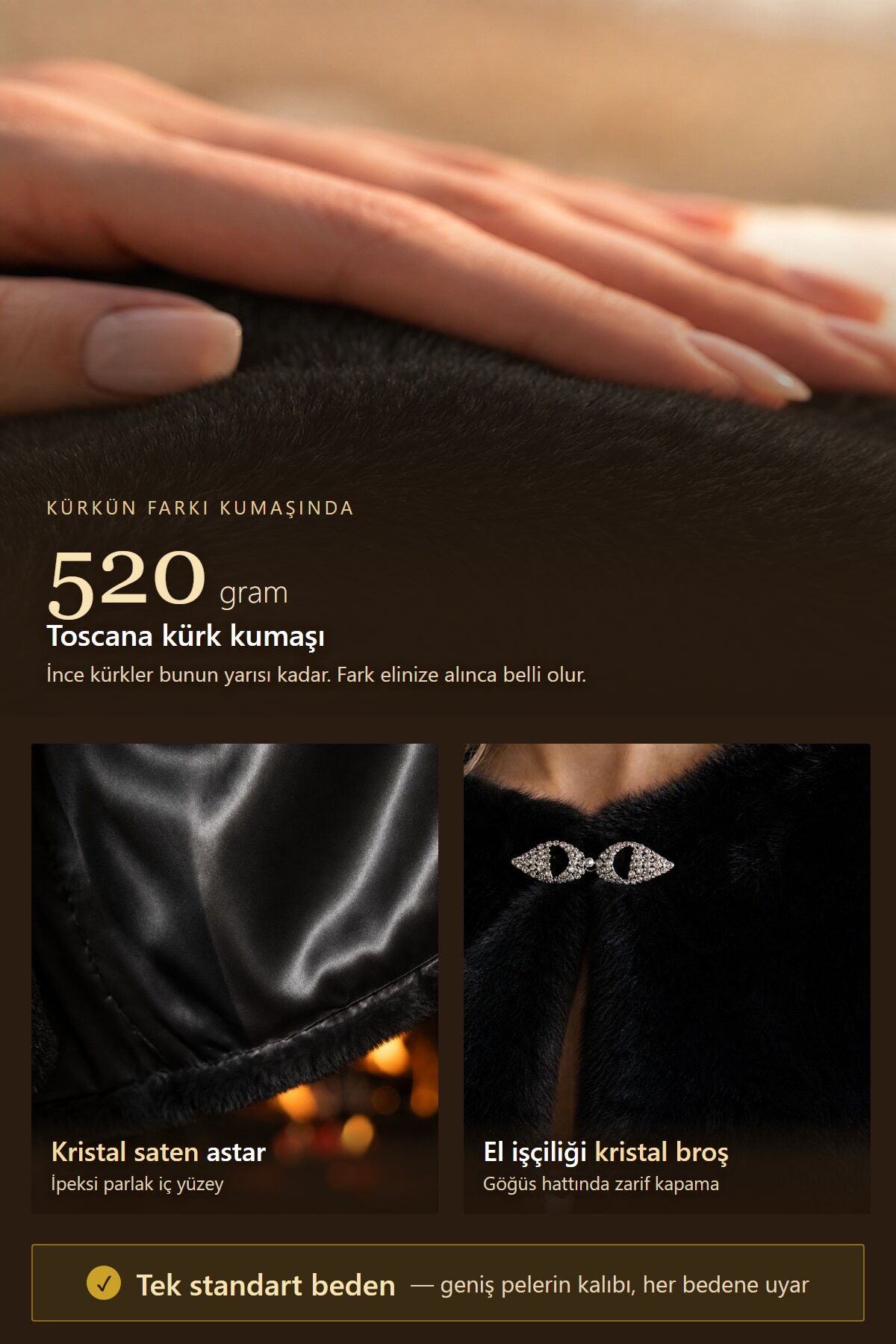 Elegance Scarf Broşlu Premium Kürk Etol Gelin Bolero Kürk Bolero Gelin Şalı Gelin Kürkü Omuz Şalı Siyah görsel 3