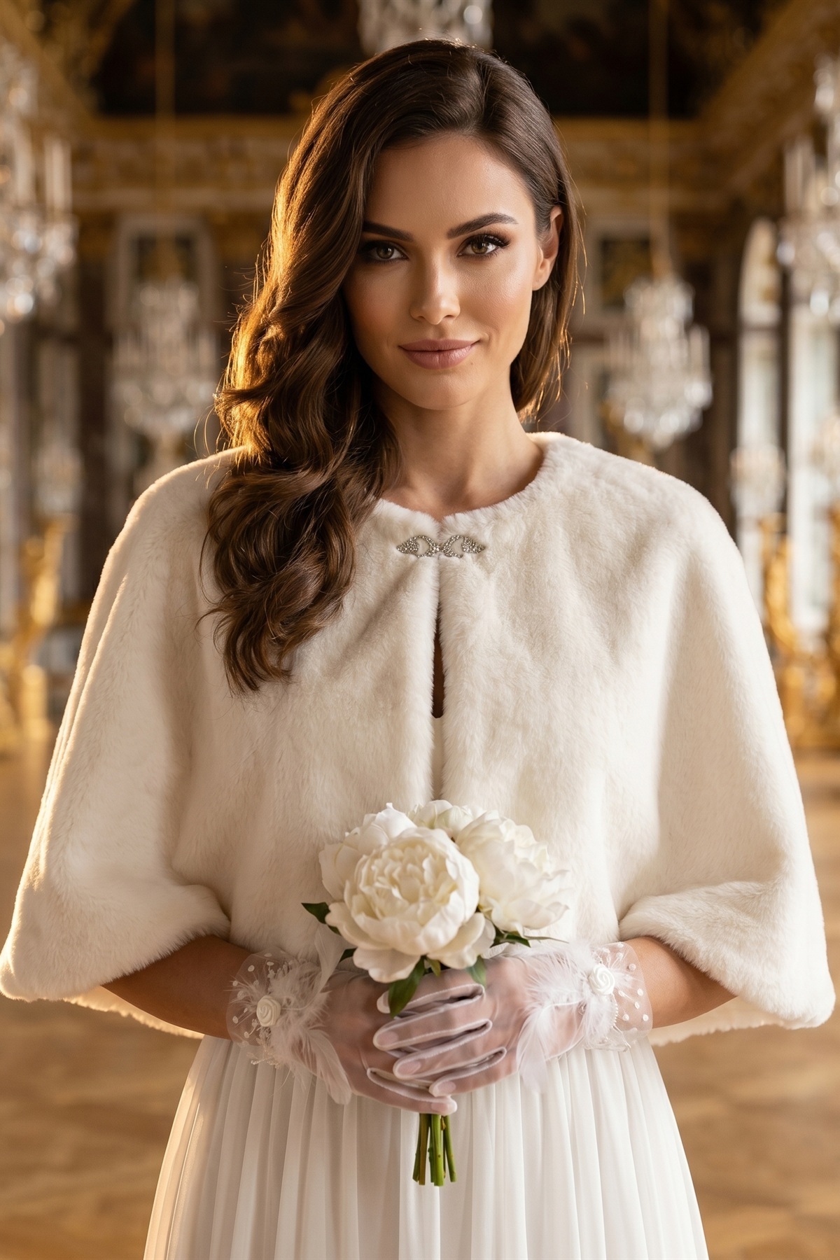 Elegance Scarf Broşlu Premium Kürk Etol Gelin Bolero Kürk Bolero Gelin Şalı Gelin Kürkü Omuz Şalı Kırık Beyaz