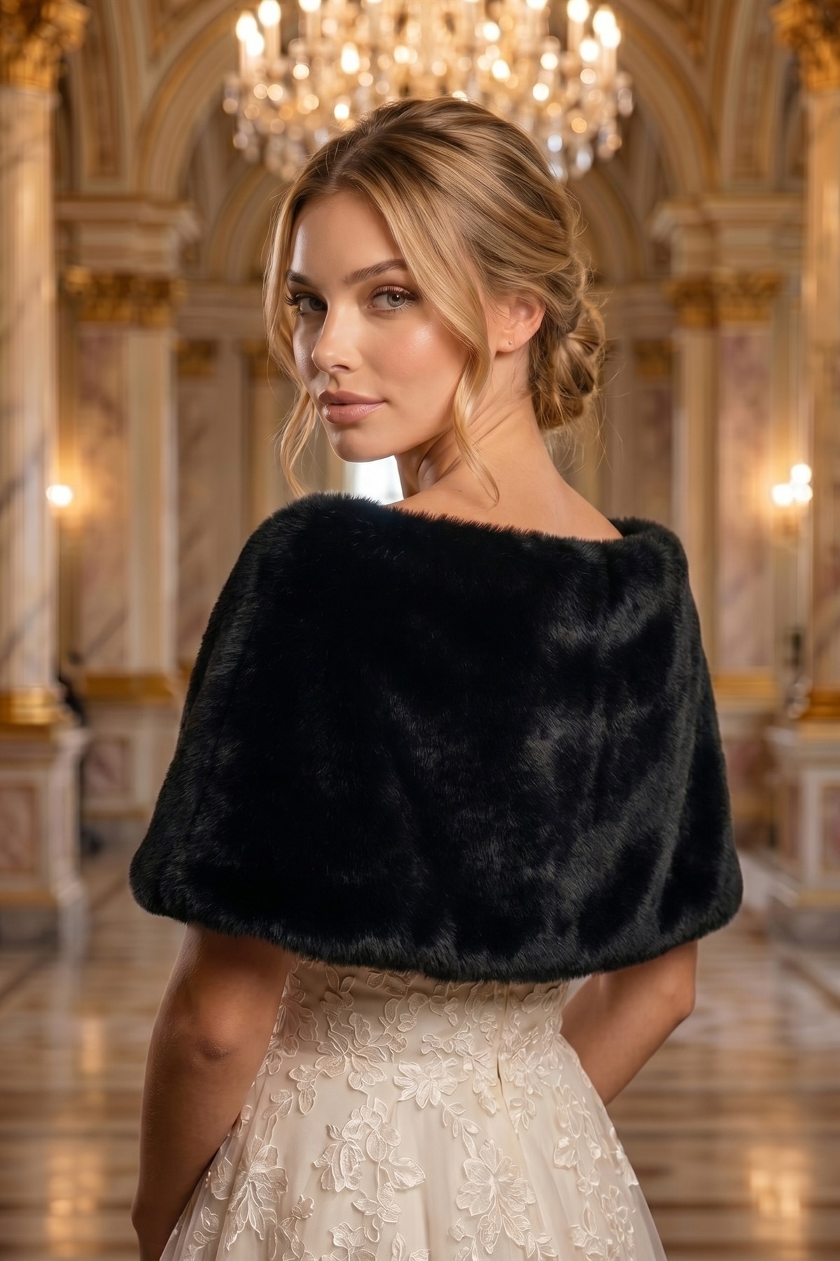 Elegance Scarf Kısa Kürk Etol Gelin Bolero Kürk Bolero Gelin Şalı Gelin Kürkü Omuz Şalı Abiye Şal Siyah görsel 6