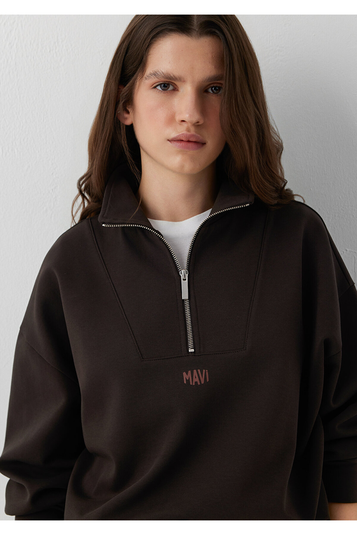 Mavi Yarı Fermuarlı Kahverengi İnterlok Sweatshirt 1S20016-70240 görsel 2