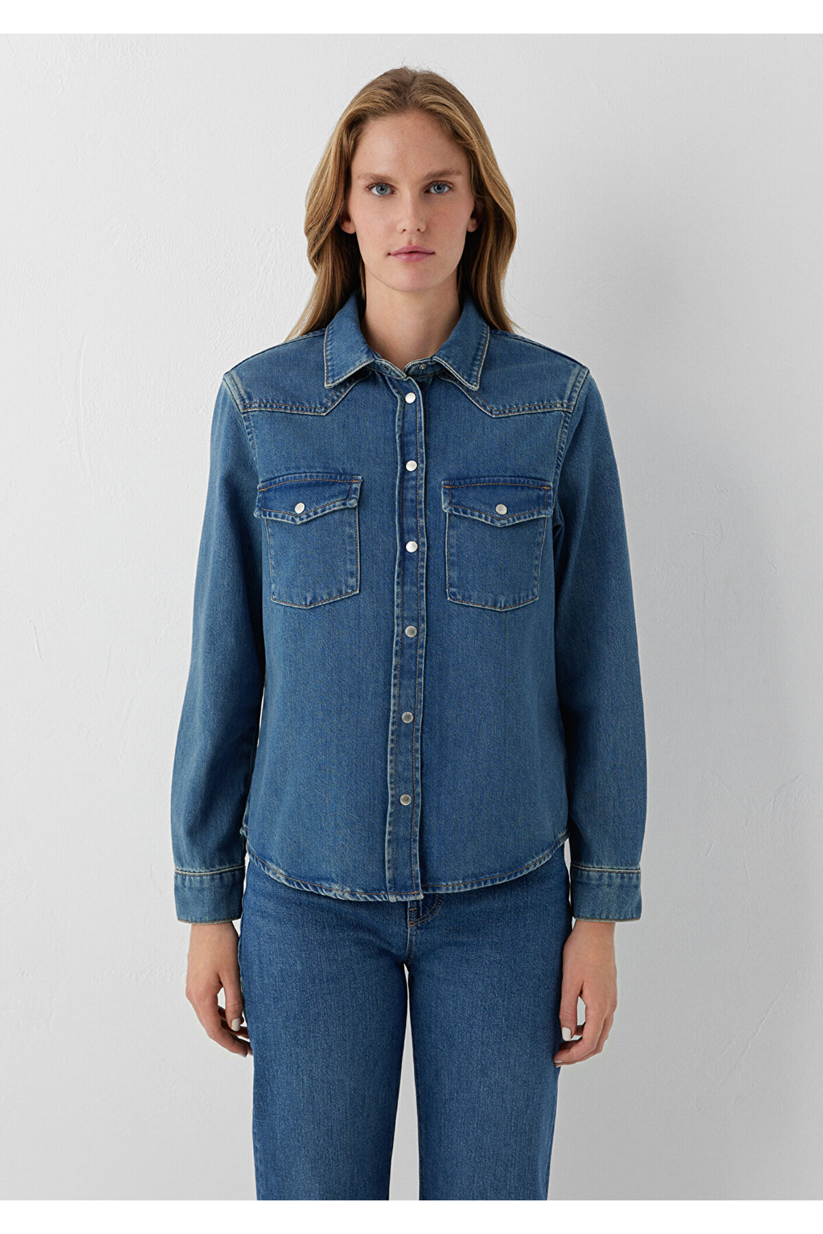 Mavi Angela Classic Denim Indigo Mavisi Jean Gömlek Fitted / Vücuda Oturan Kesim 1210819-A3846 görsel 4