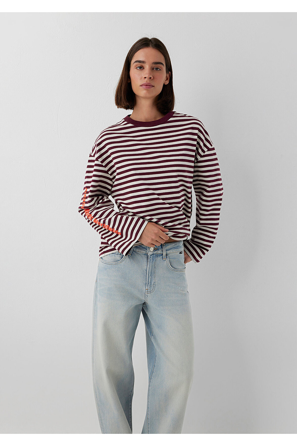 Mavi Çizgili Tişört Loose Fit / Bol Rahat Kesim 1620395-87982
