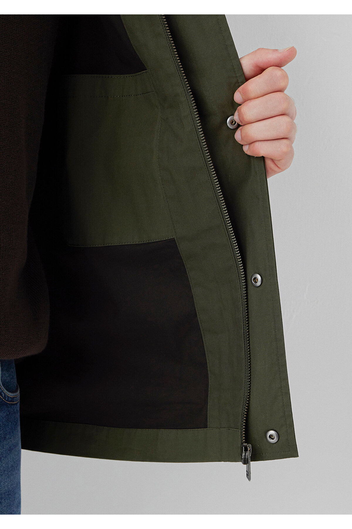 Mavi Kadife Yaka Haki Ceket Loose Fit / Bol Rahat Kesim 0110913-71545 görsel 7