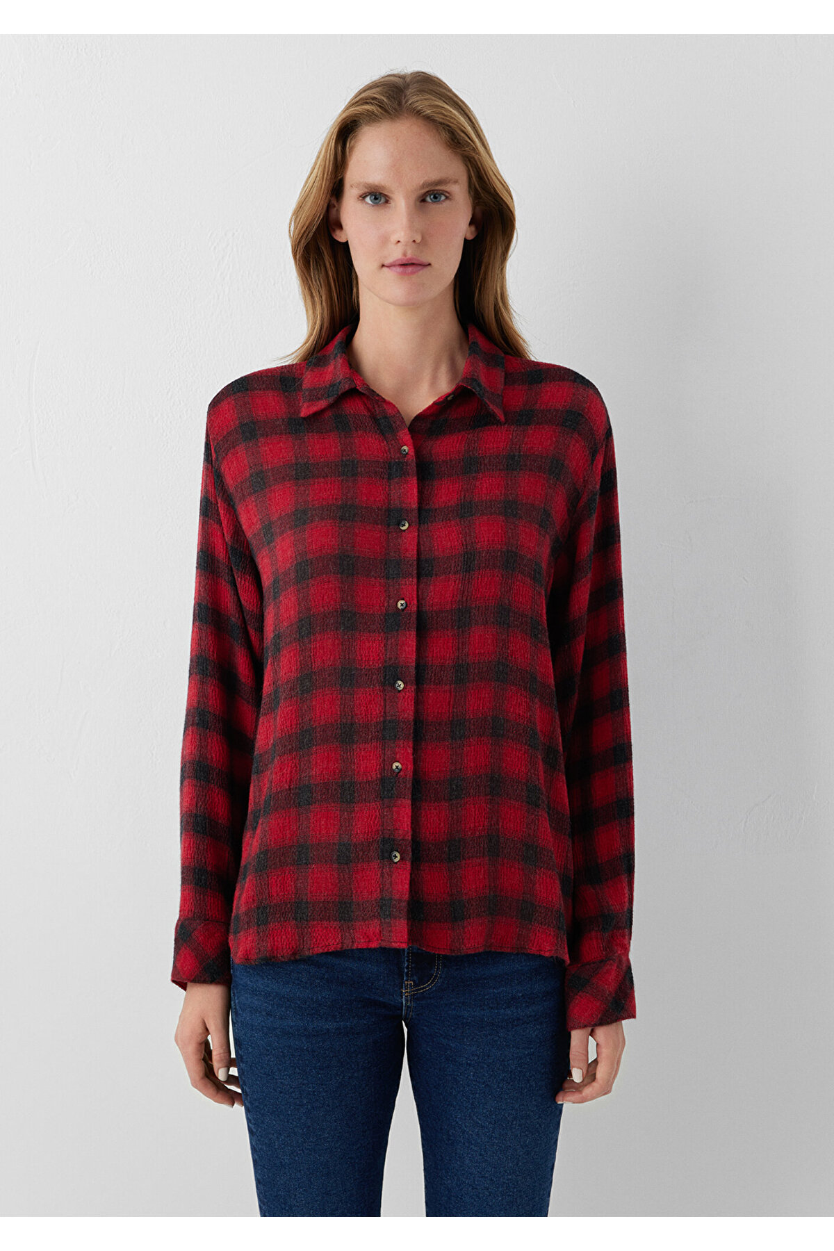 Mavi Kareli Gömlek Loose Fit / Bol Rahat Kesim 1211659-83151 görsel 3