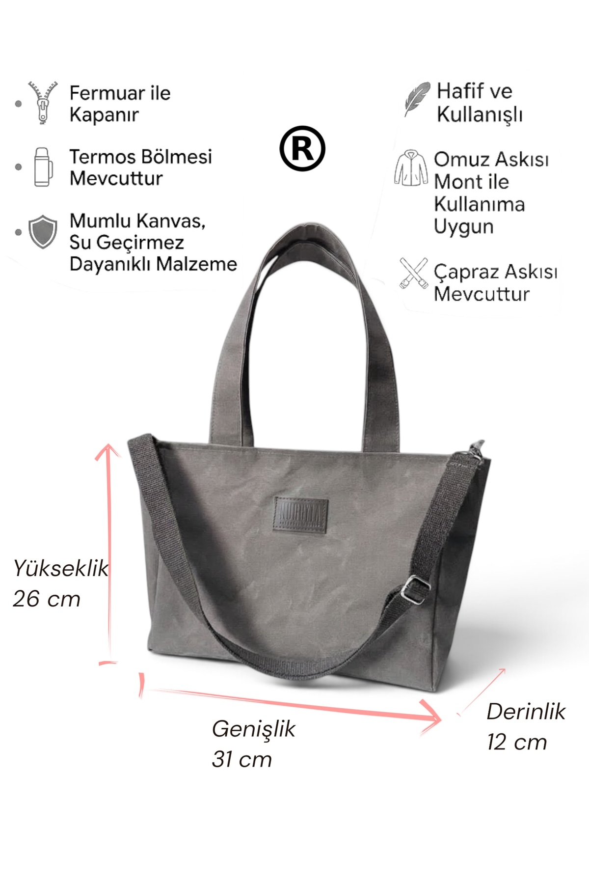 Nuggita Çapraz Askılı Omuz Çantası - Siyah Mumlu Kanvas Ortaboy SatchelBag görsel 3