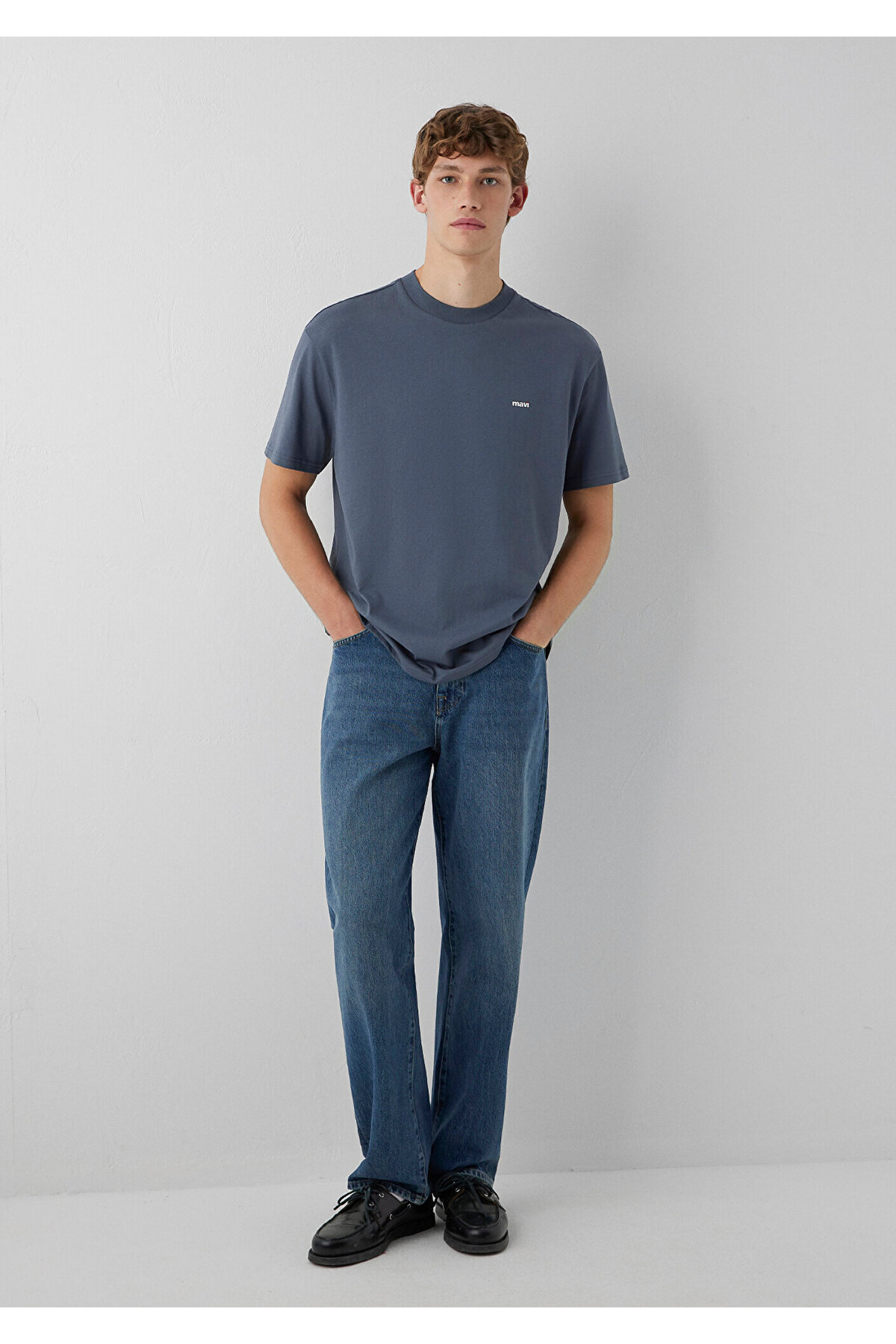 Mavi Logo Baskılı Antrasit Basic Tişört Loose Fit / Bol Rahat Kesim 0612216-80776 görsel 2