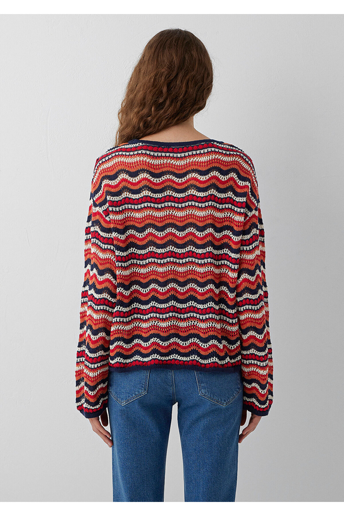 Mavi Turuncu Jakarlı Kazak Loose Fit / Bol Rahat Kesim 1710972-91010 görsel 6