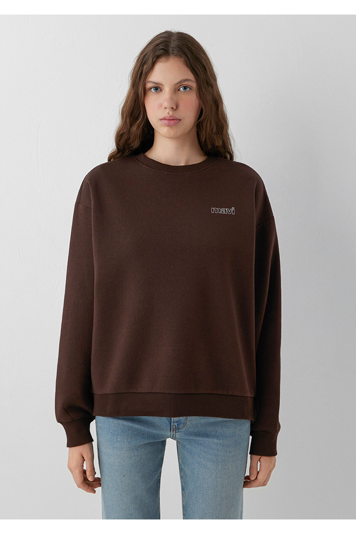 Mavi Logo Baskılı Kahverengi Sweatshirt 1611656-90704 görsel 3