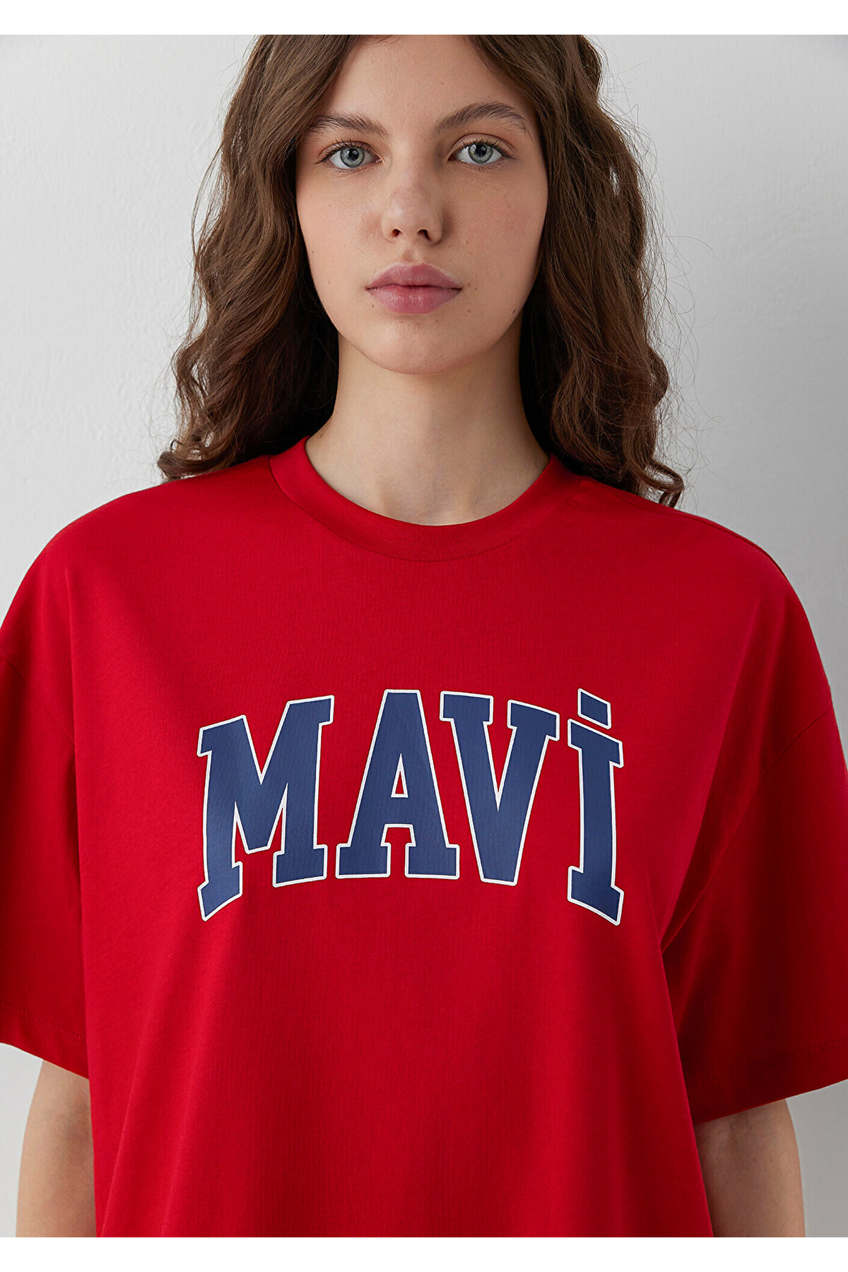 Mavi Logo Baskılı Kırmızı Tişört Oversize / Geniş Kesim 1600843-86417 görsel 5