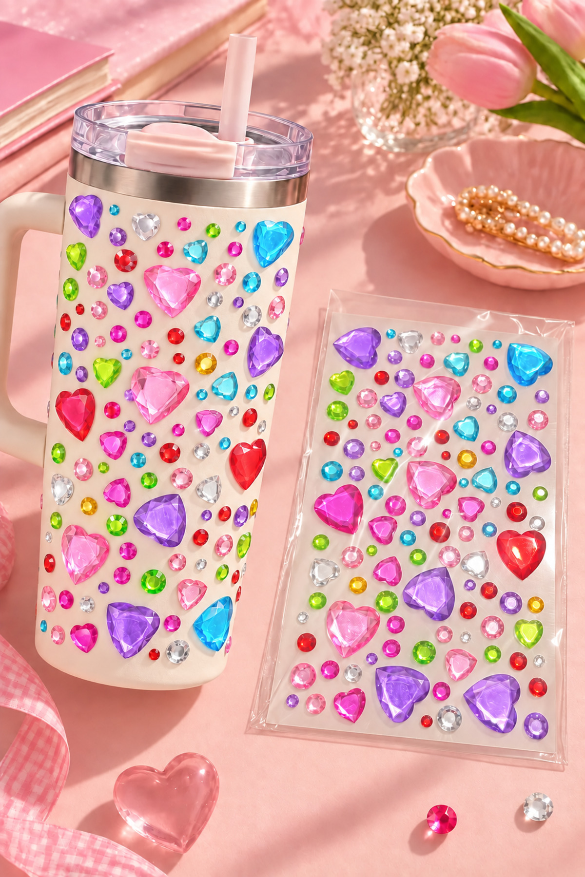 PRVT Rhinestone Kalp Figürlü Yapışkanlı Taş Sticker Saç, Yüz, Tırnak Ve Süs Taşı Yılbaşı Dekor görsel 6