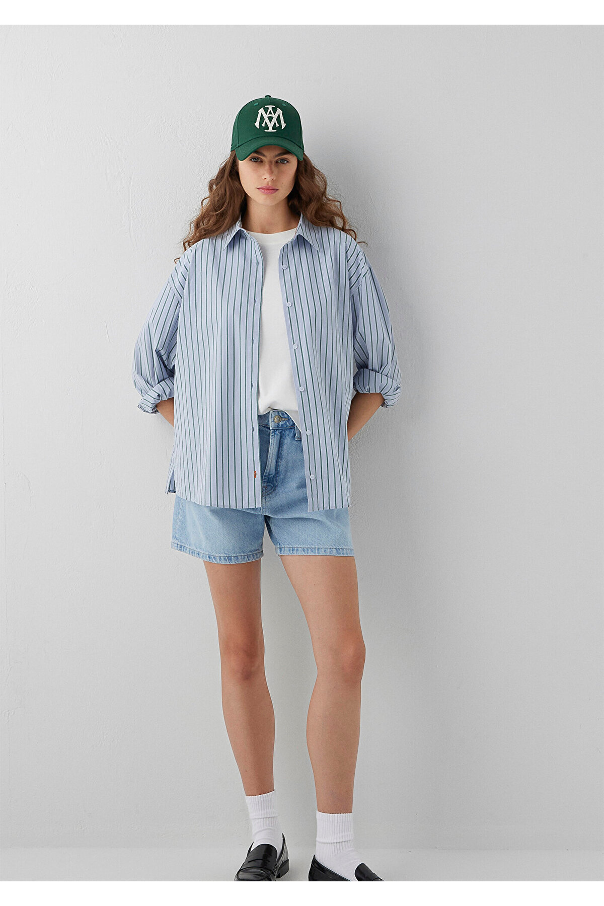 Mavi Çizgil Gömlek Oversize / Geniş Kesim 1211567-84005 görsel 2