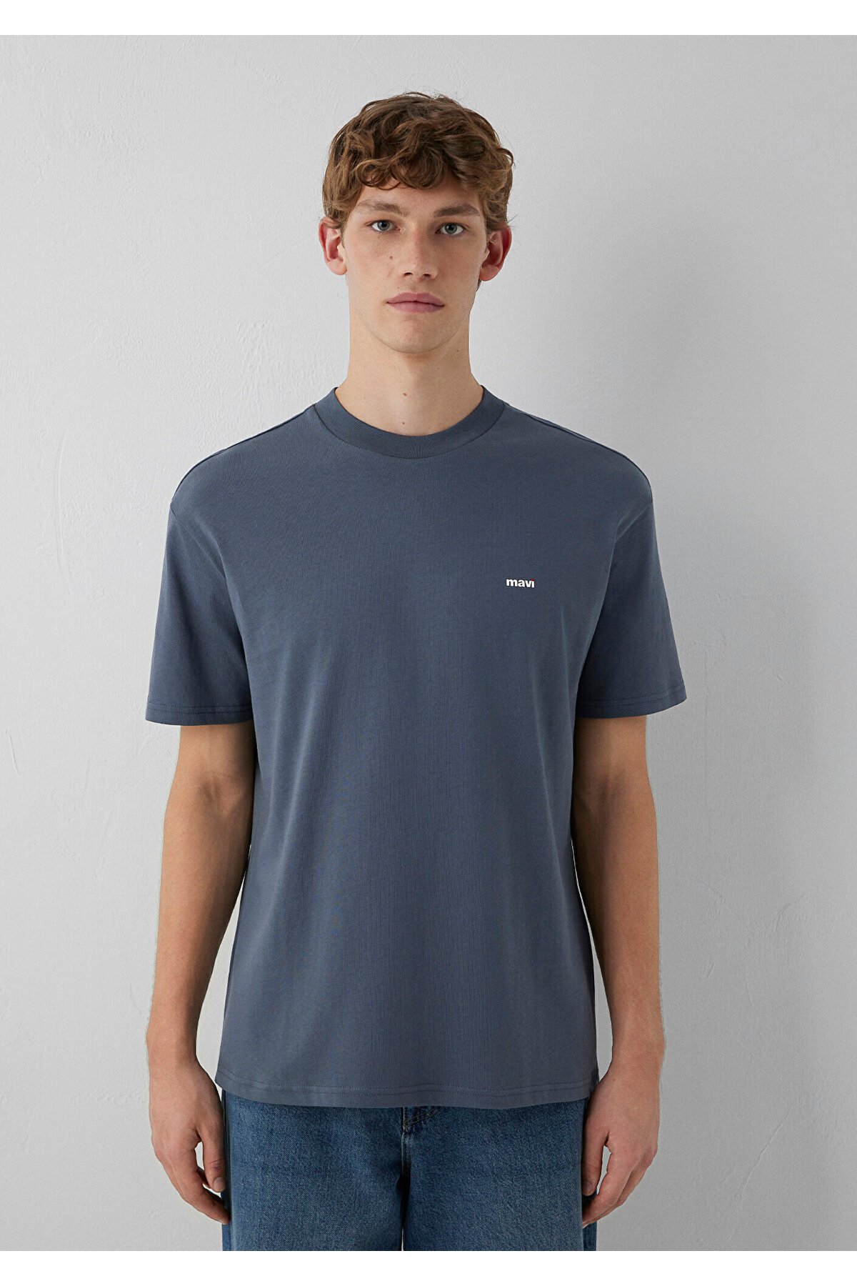 Mavi Logo Baskılı Antrasit Basic Tişört Loose Fit / Bol Rahat Kesim 0612216-80776 görsel 3