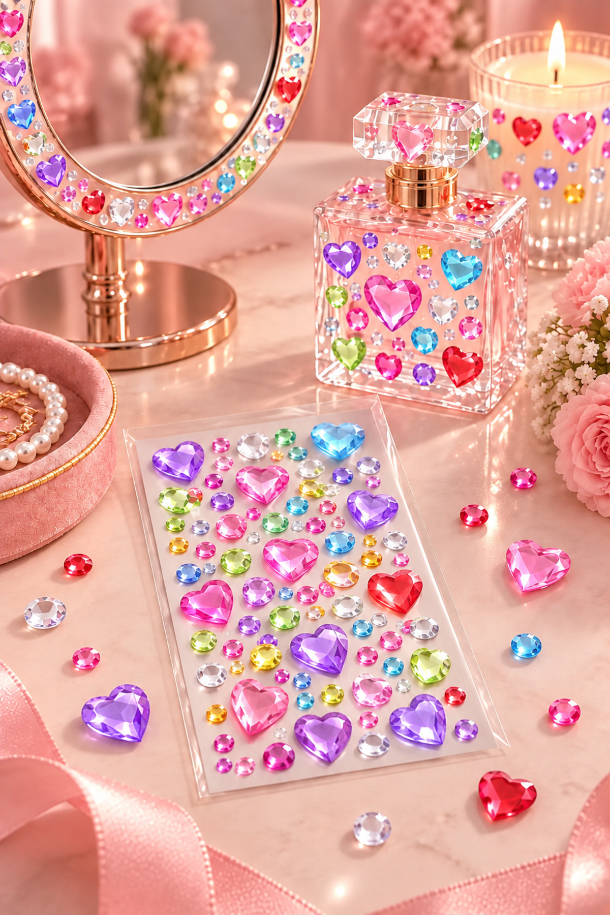 PRVT Rhinestone Kalp Figürlü Yapışkanlı Taş Sticker Saç, Yüz, Tırnak Ve Süs Taşı Yılbaşı Dekor görsel 5
