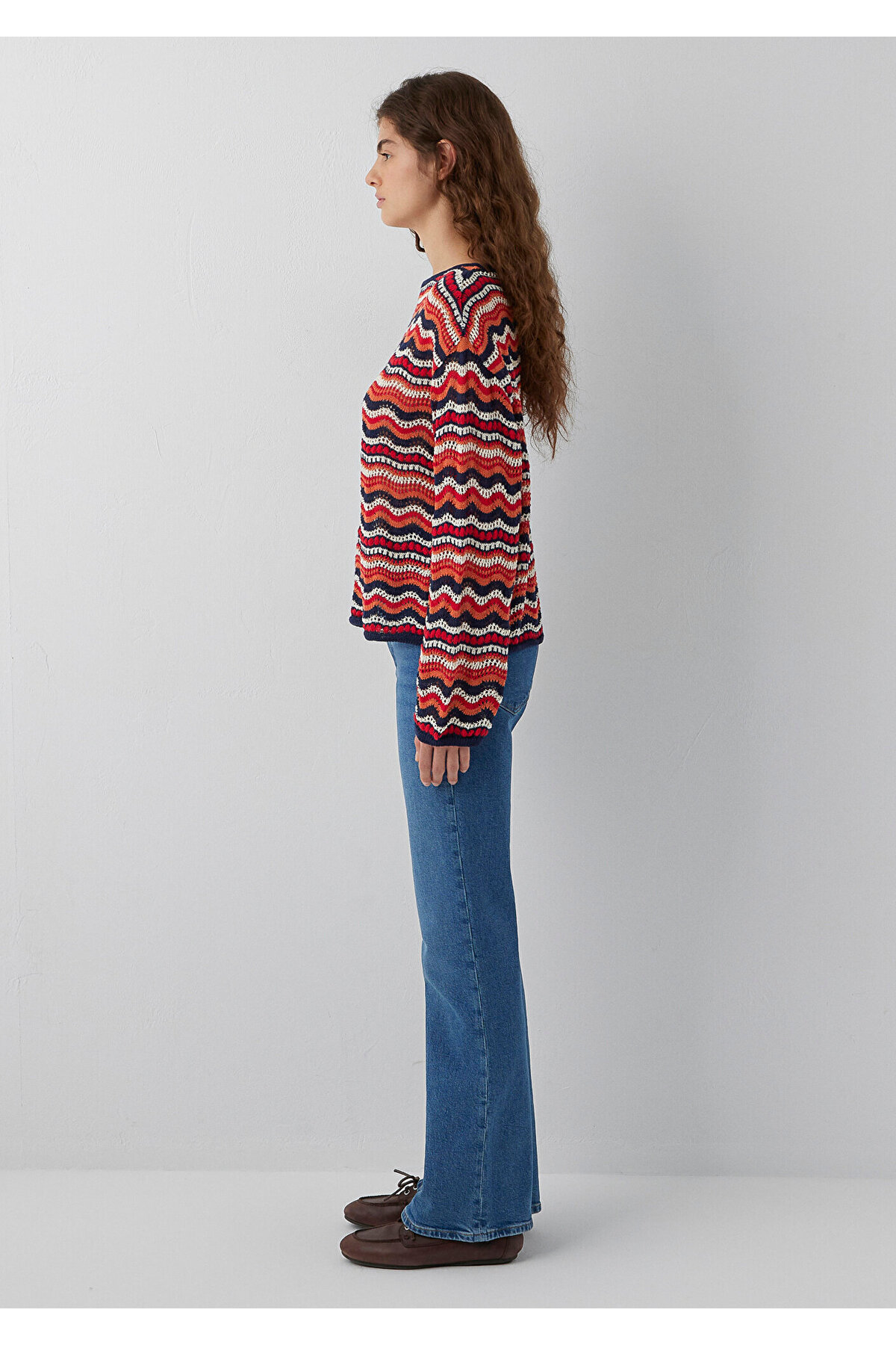 Mavi Turuncu Jakarlı Kazak Loose Fit / Bol Rahat Kesim 1710972-91010 görsel 5