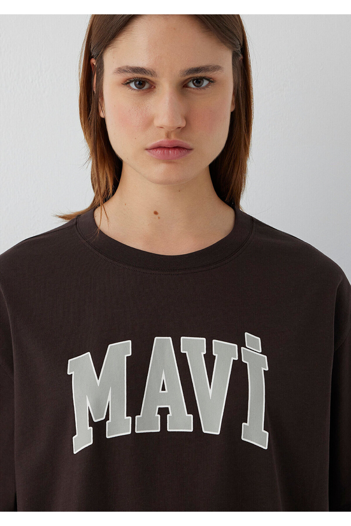 Mavi Logo Baskılı Kahverengi Tişört Oversize / Geniş Kesim 1600843-70240 görsel 7