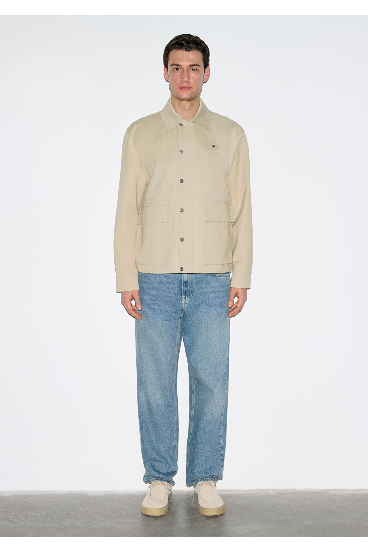 Mavi Cep Detaylı Bej Ceket Loose Fit / Bol Rahat Kesim 0110777-70186 görsel 6