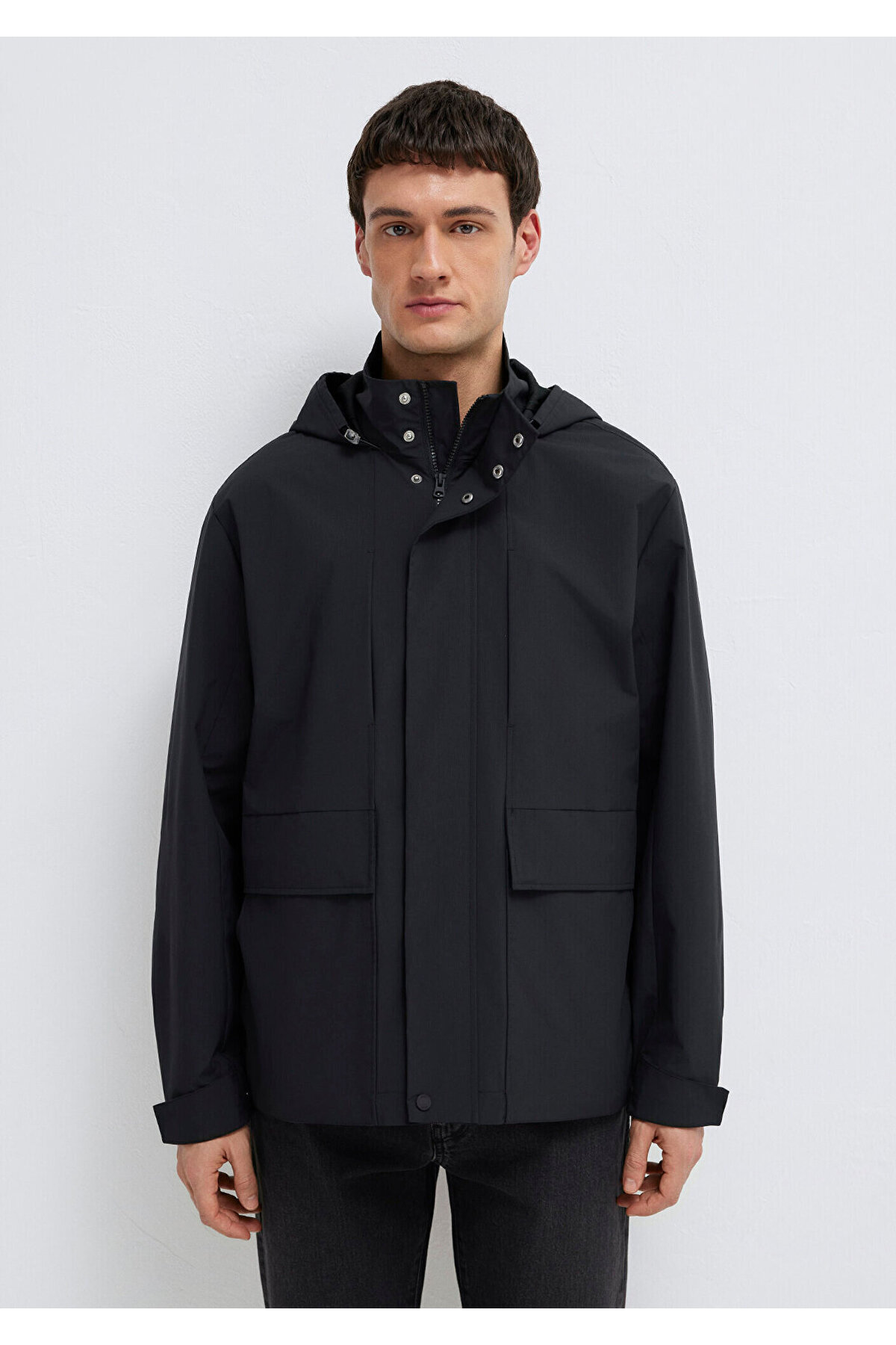 Mavi Kapüşonlu Siyah Ceket Loose Fit / Bol Rahat Kesim 0110757-71379 görsel 4