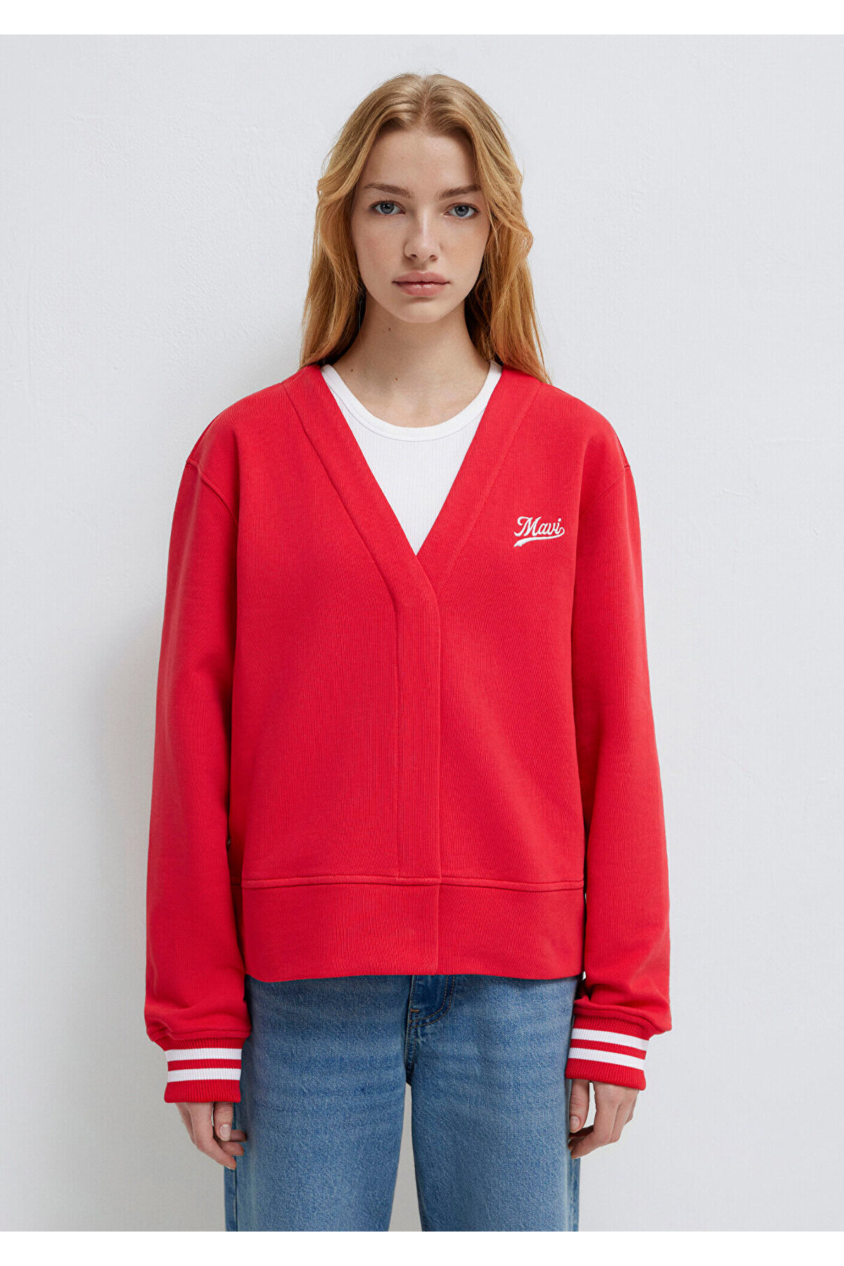 Mavi Baskılı Kırmızı Sweatshirt 1S10511-70477 görsel 4