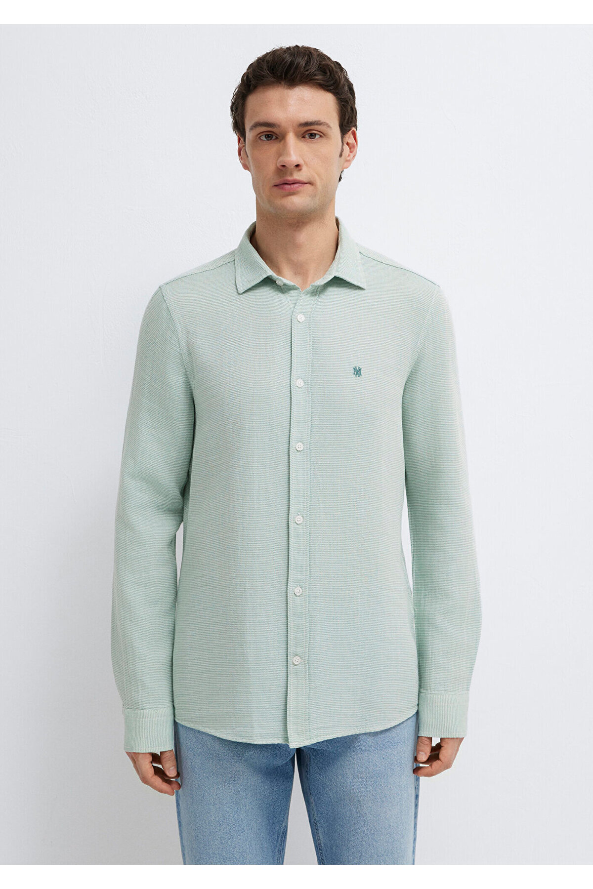 Mavi Mühür Logo Nakışlı Yeşil Gömlek Slim Fit / Dar Kesim 0211899-71909 görsel 3