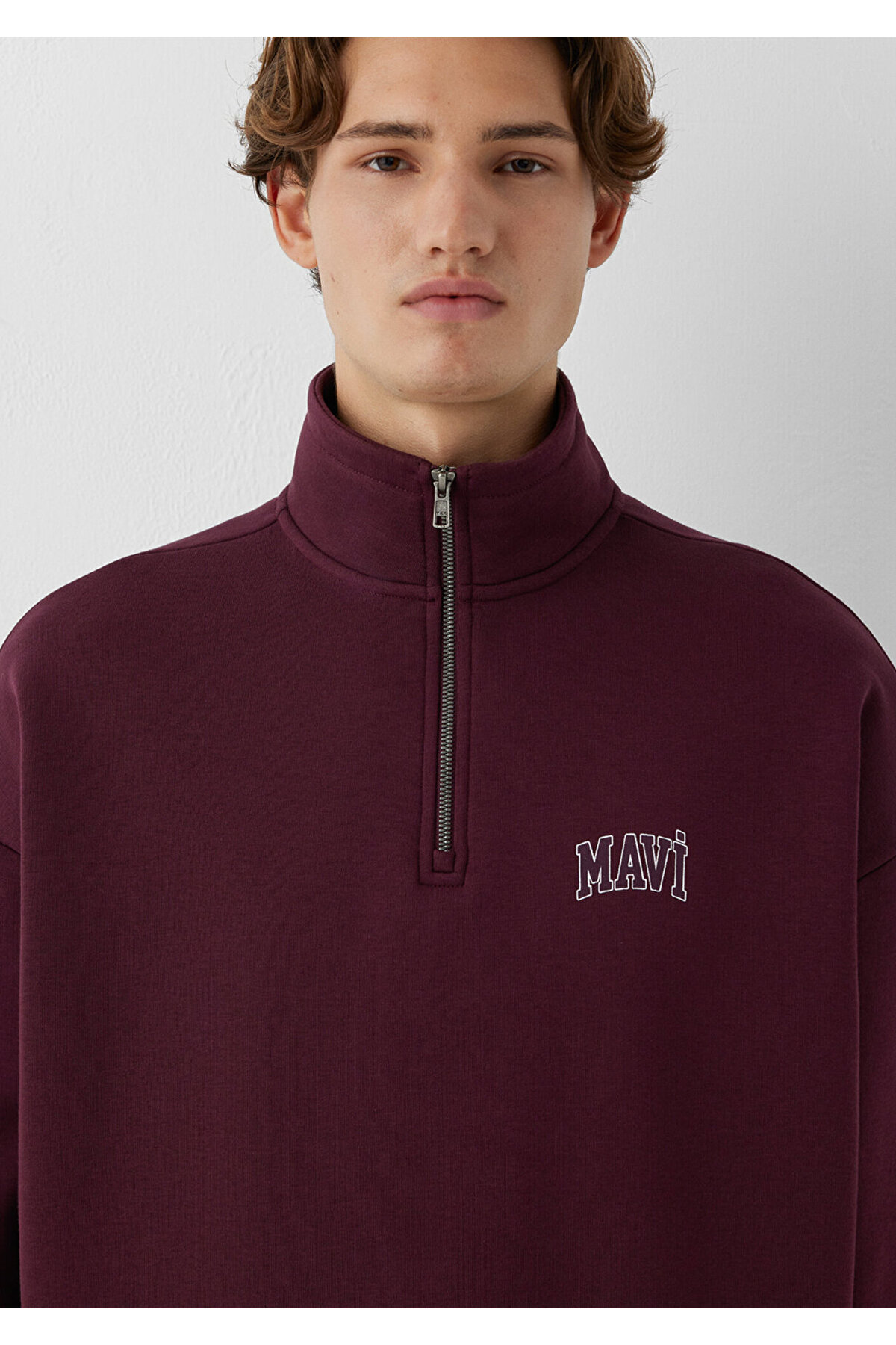 Mavi M0S10208 Logo Baskılı Yarı Fermuarlı Erkek Sweatshirt BORDO görsel 6